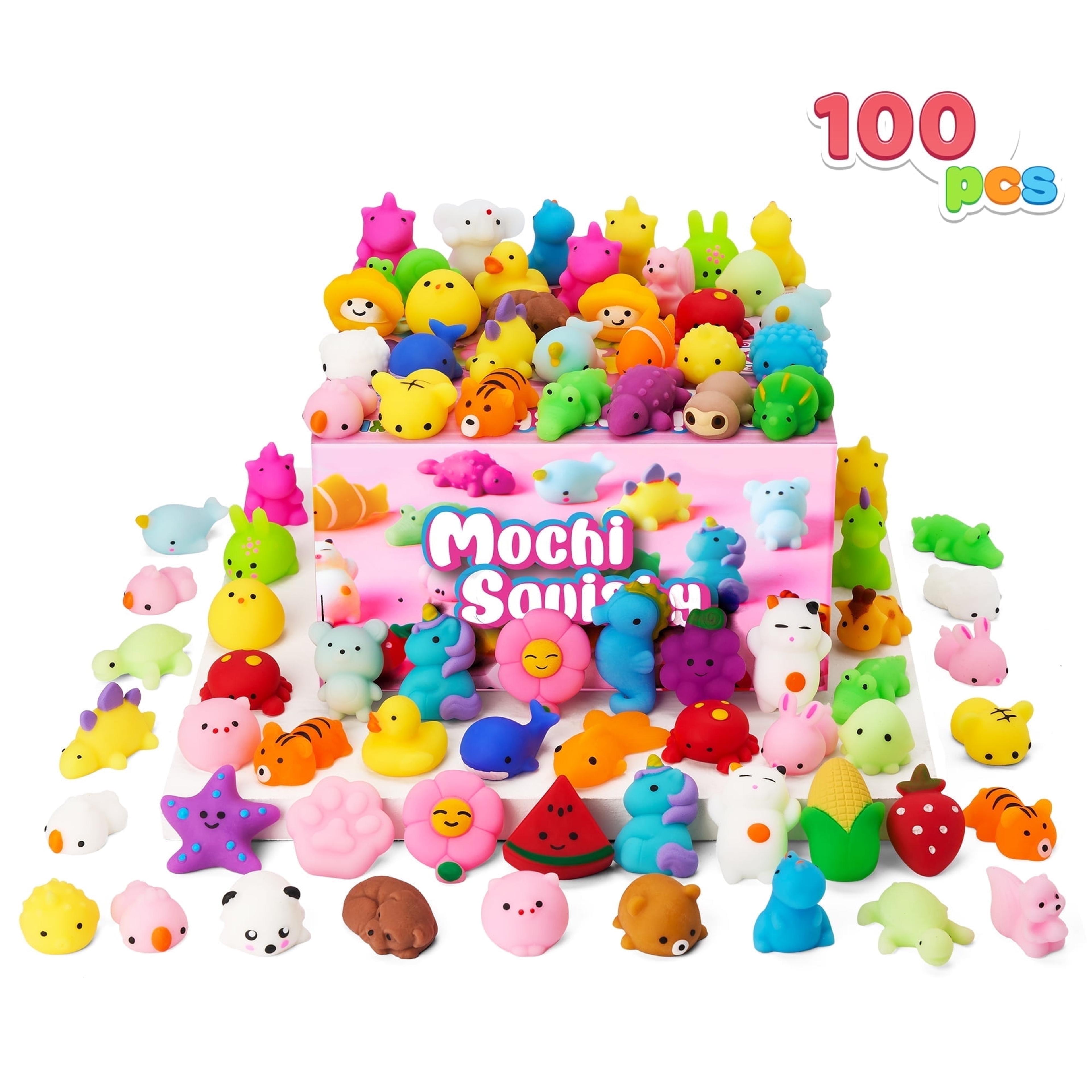hundred piece mini animal and fruit mochi squishy fidget toy set