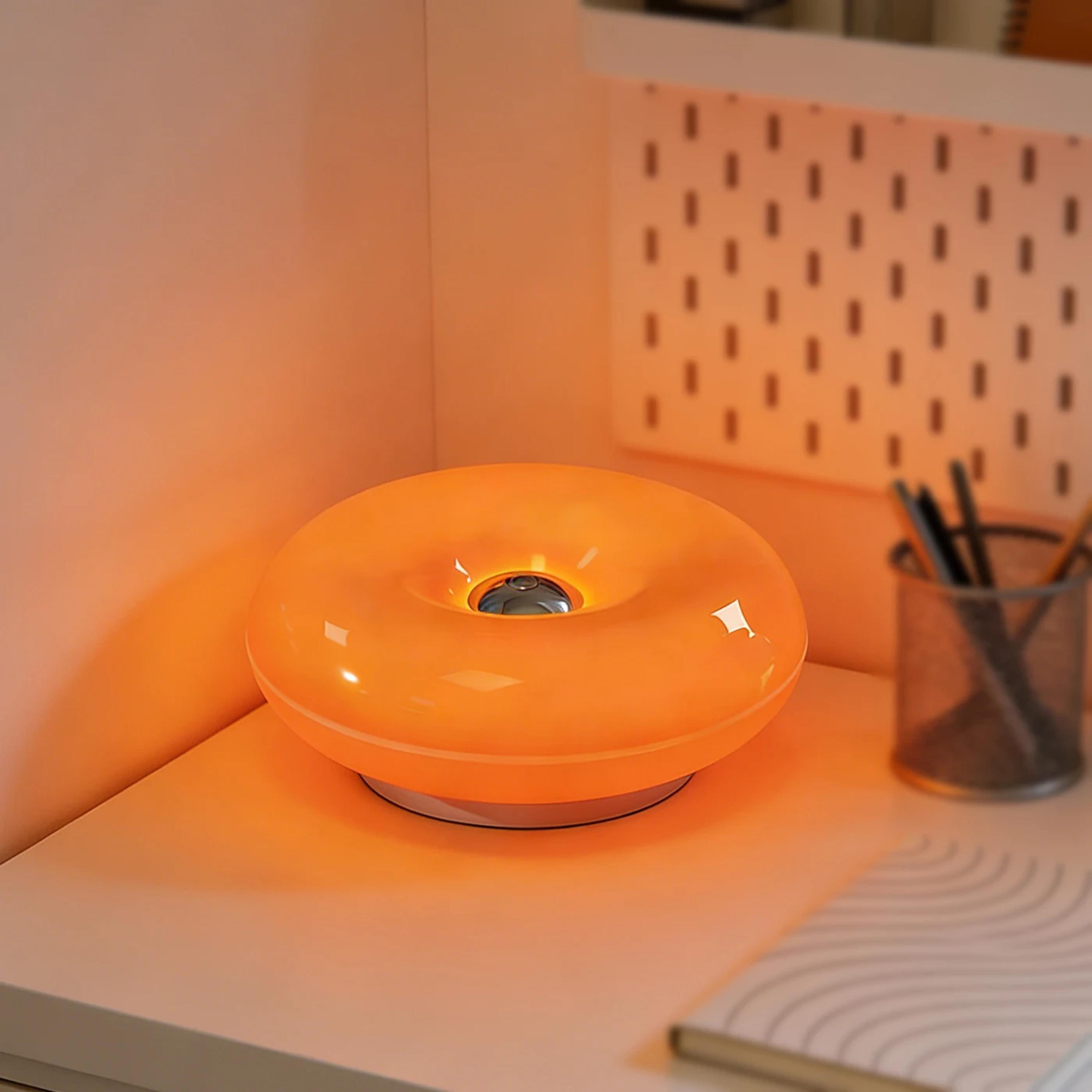 donut shape led table lamp with dimmable warm ambient light