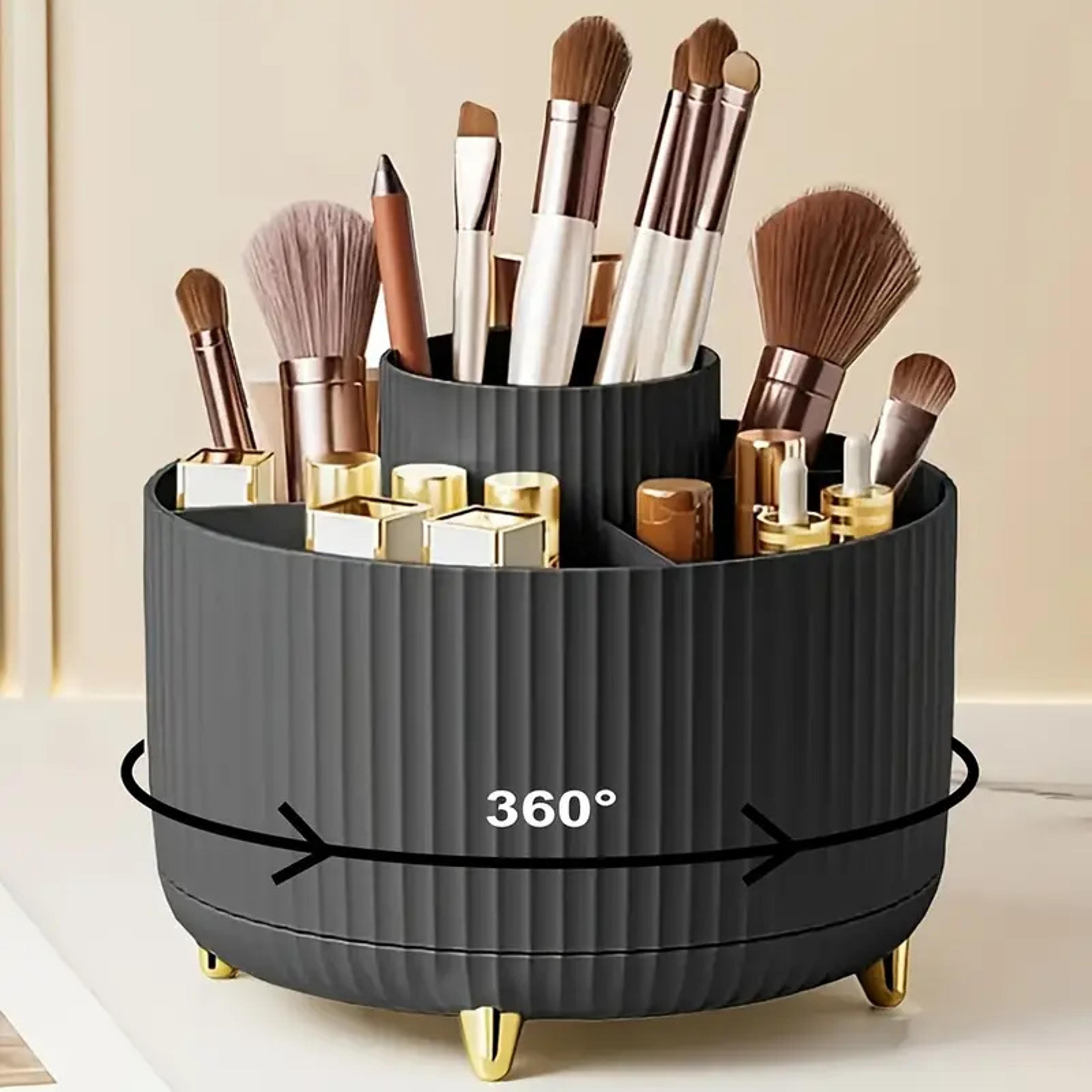 rotating makeup brush holder five slot cosmetic organizer