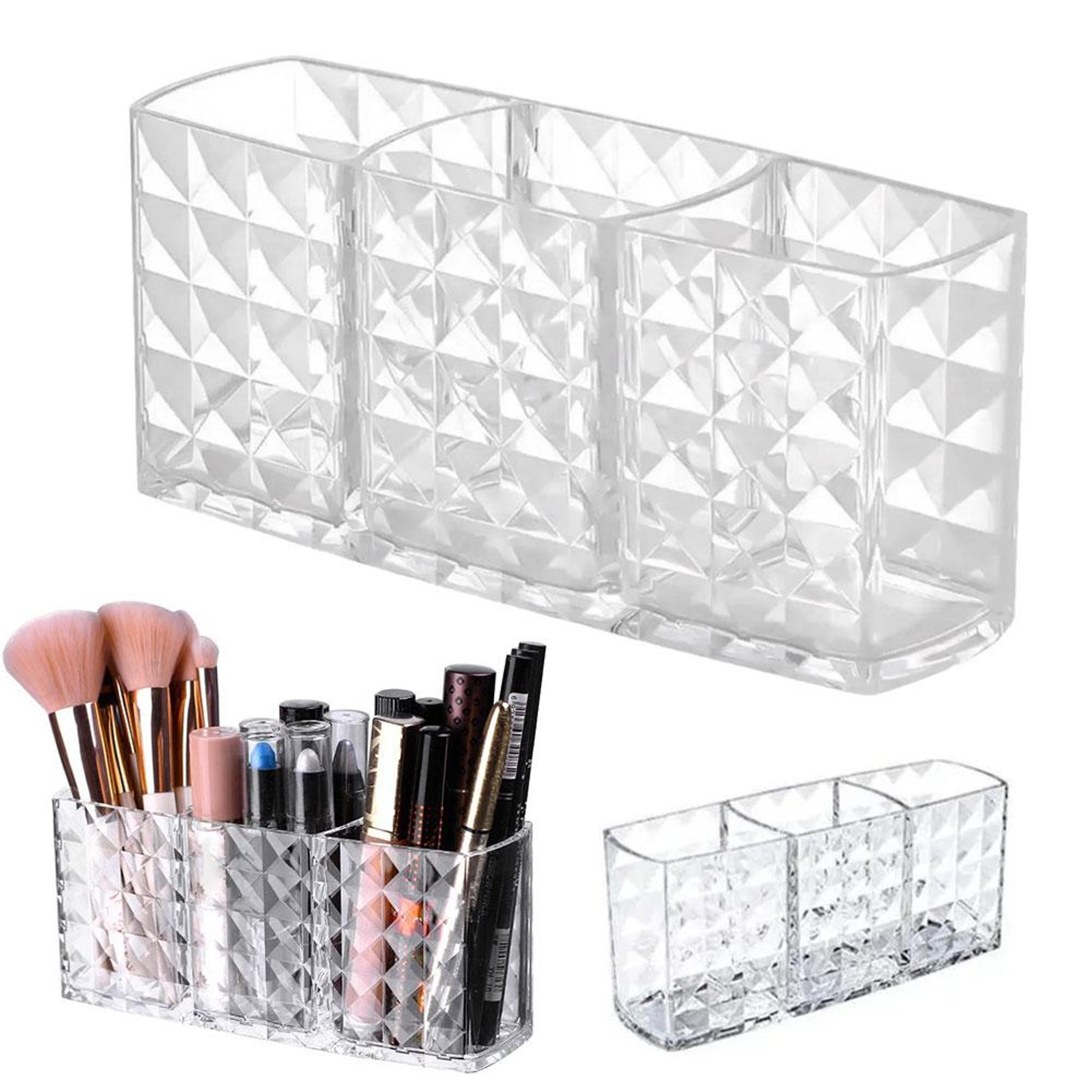 three slot acrylic makeup brush holder transparent cosmetic organizer