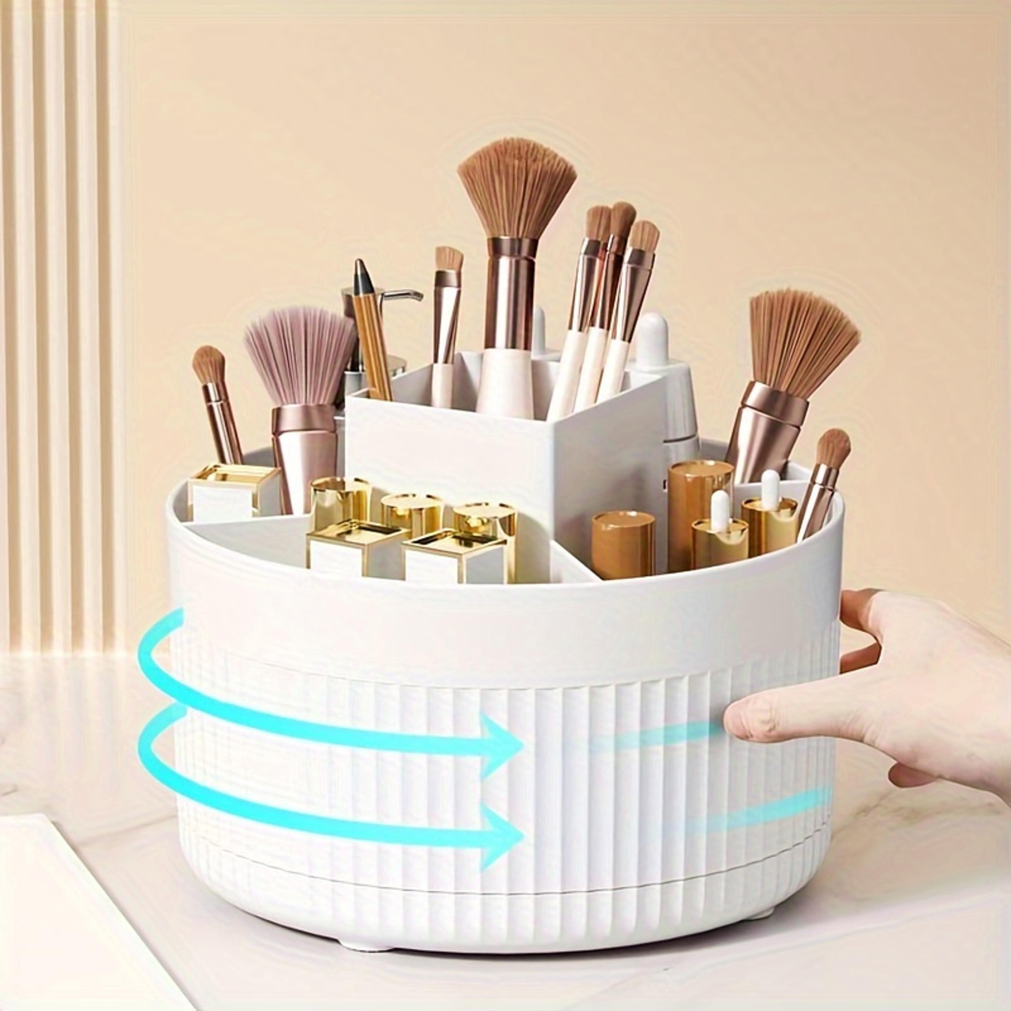 rotating makeup organizer with makeup brush and lipstick holder