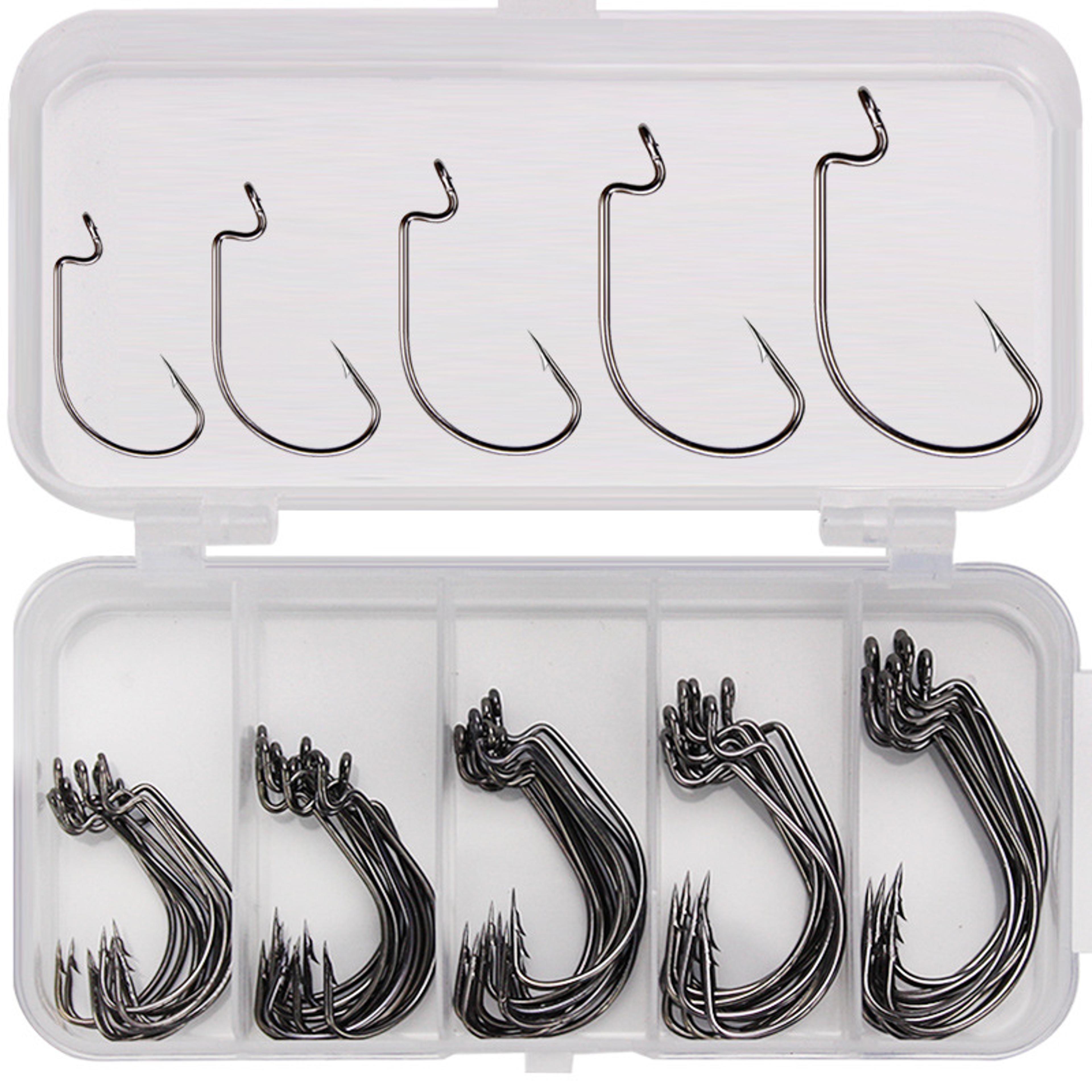 high carbon steel crank fishing hooks fifty piece box for soft worm lures