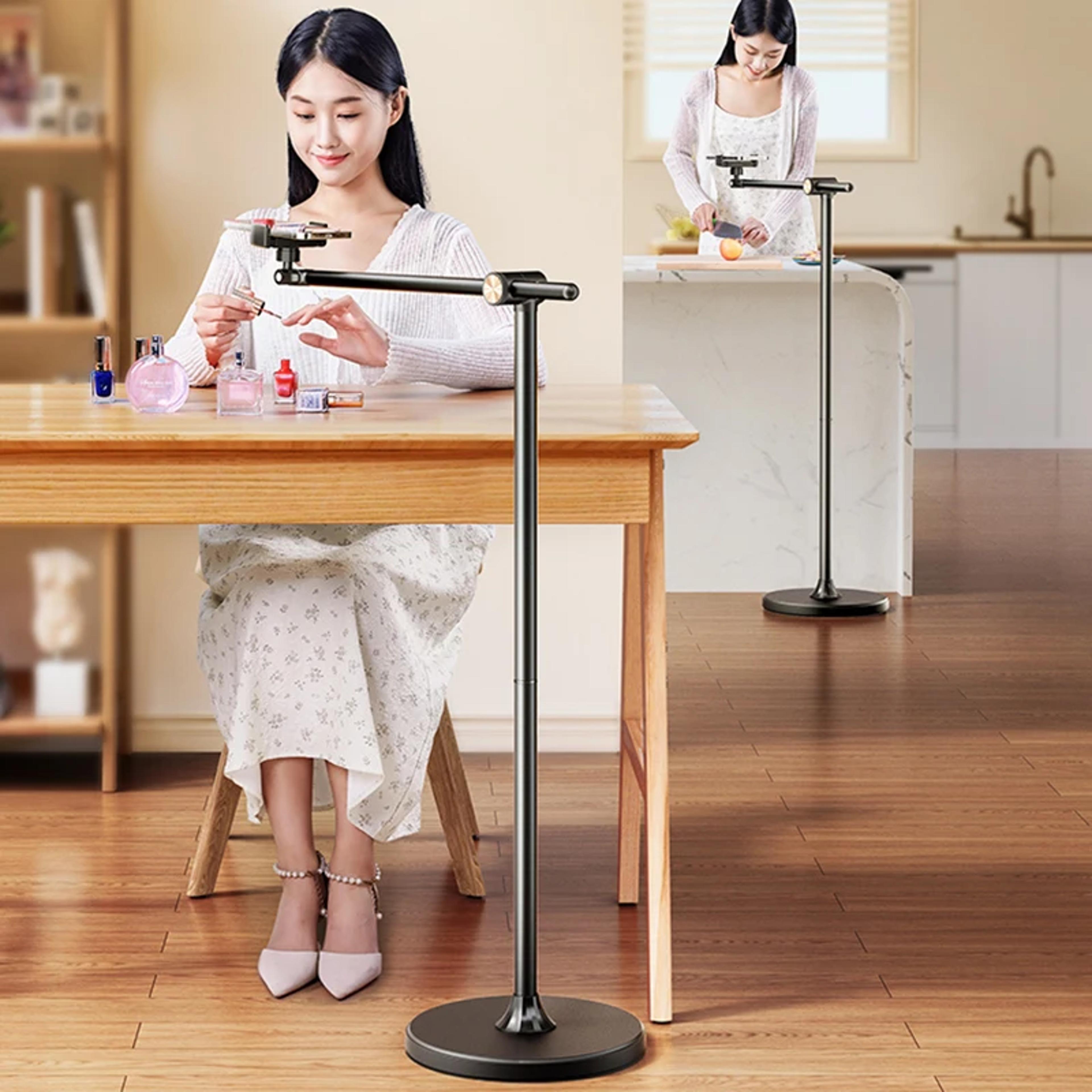 adjustable carbon steel floor tablet and phone stand for bedside viewing and shooting