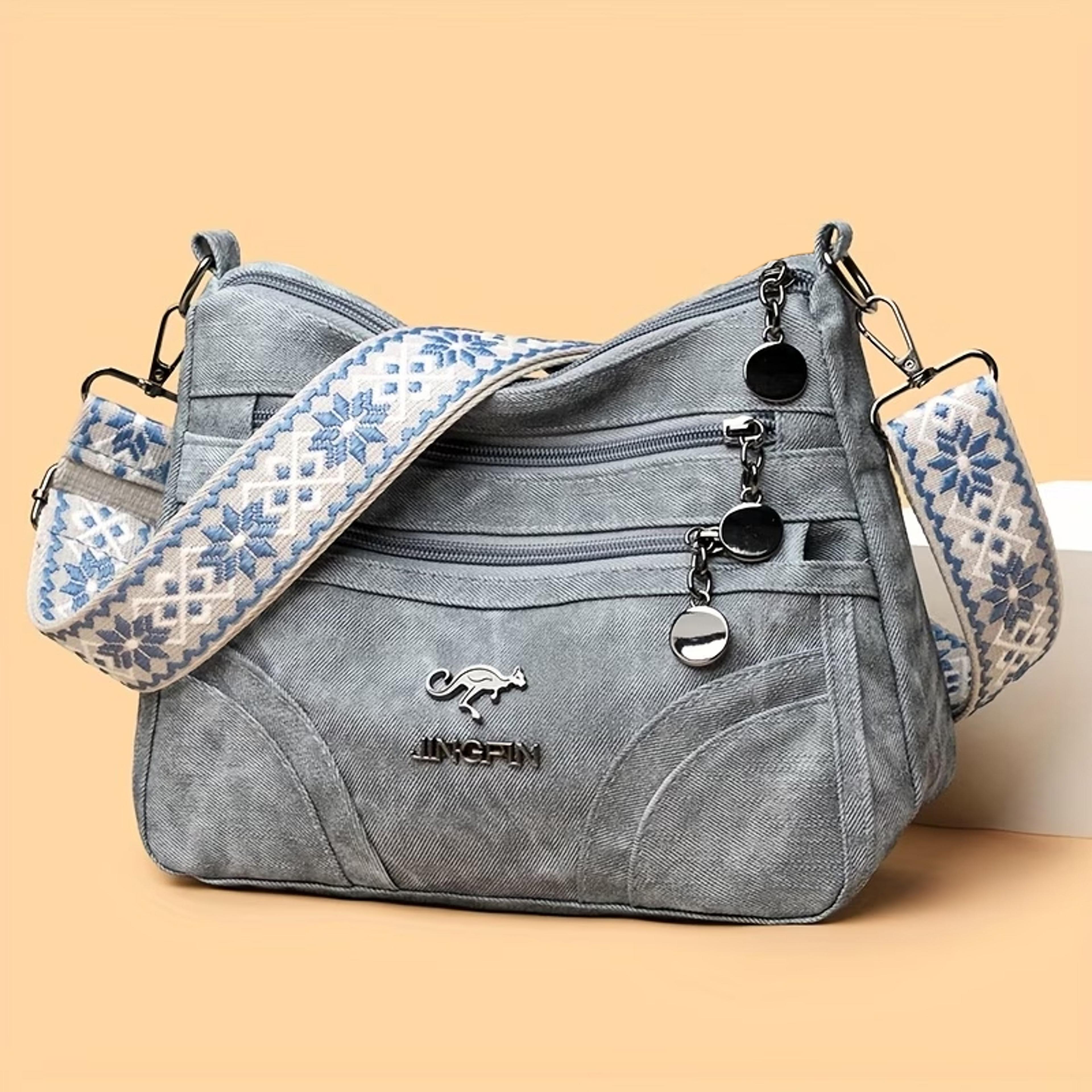 vintage grey canvas shoulder bag multi pocket crossbody messenger bag casual hobo handbag