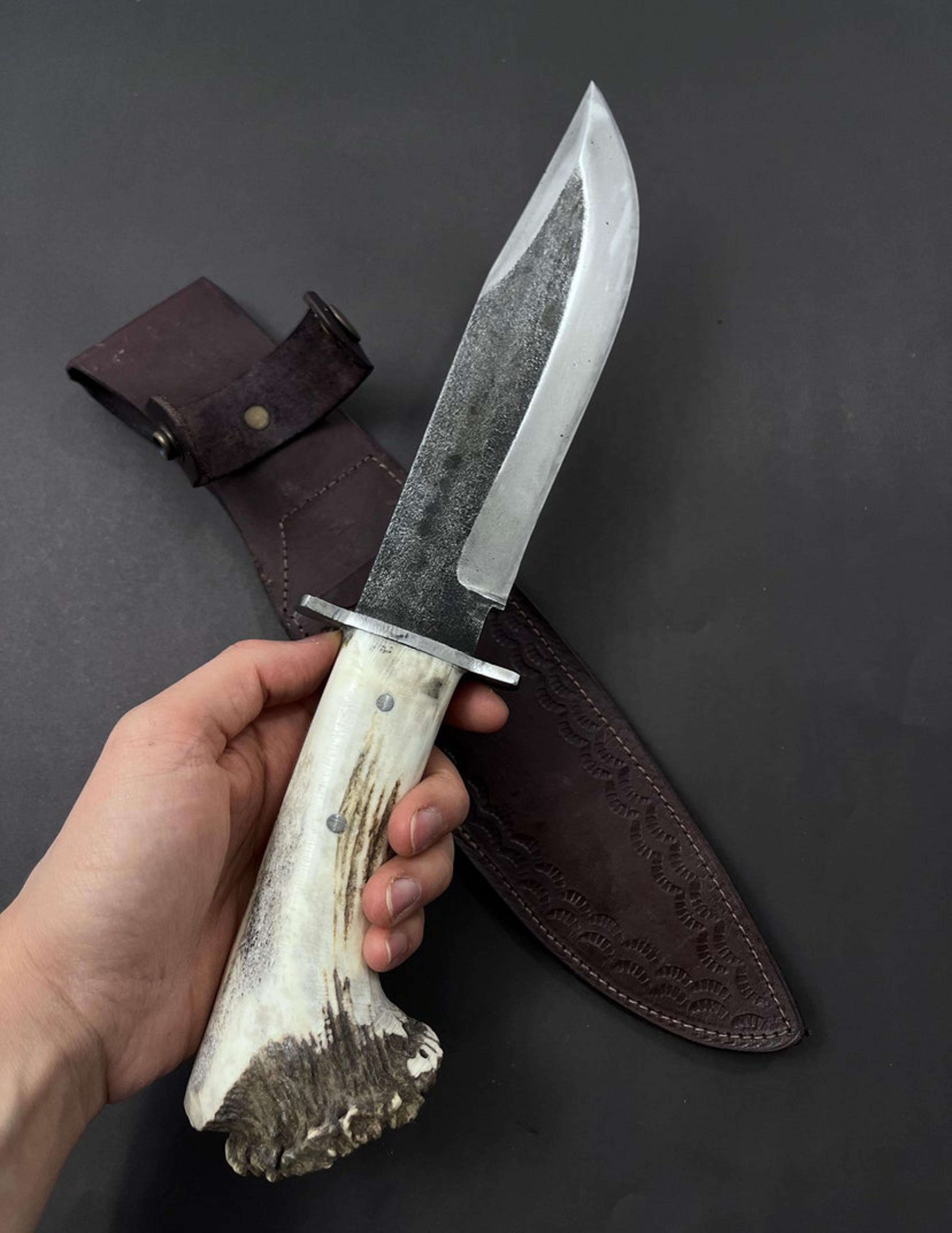 forged steel deer horn handle bowie knife, custom knife forged handle choose your style