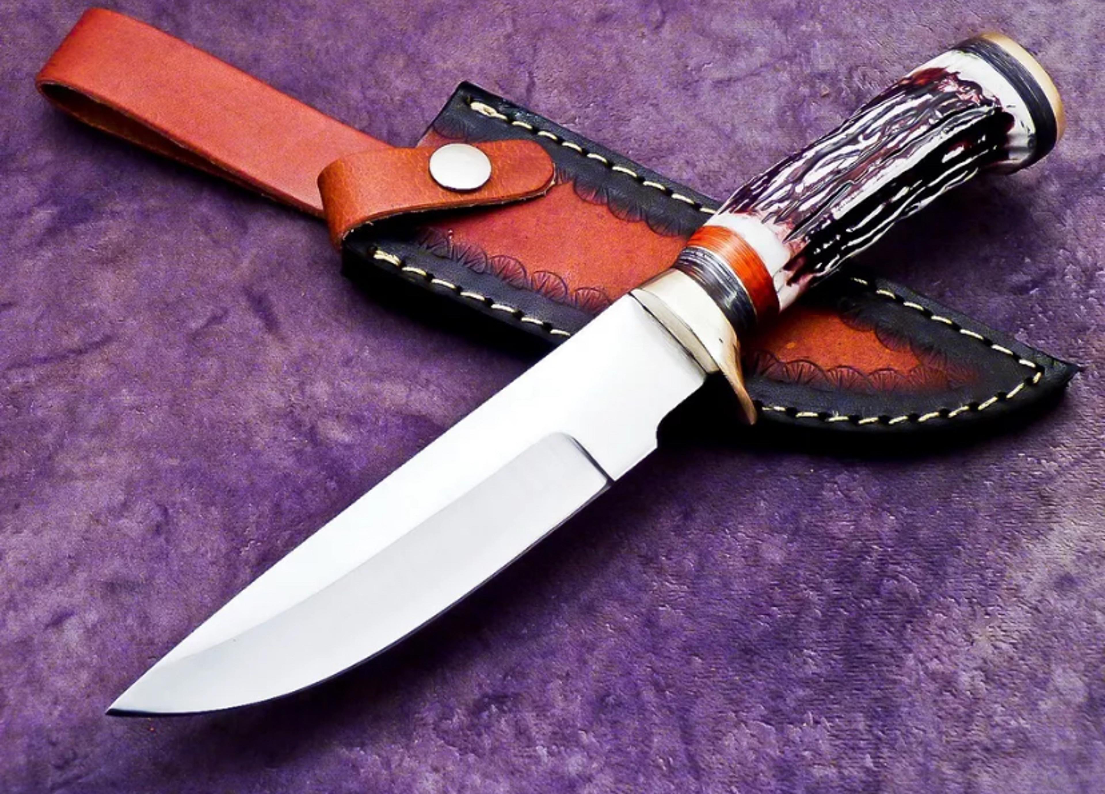 custom handmade 10inch steel blade camping hunting knife with original leather sheath
