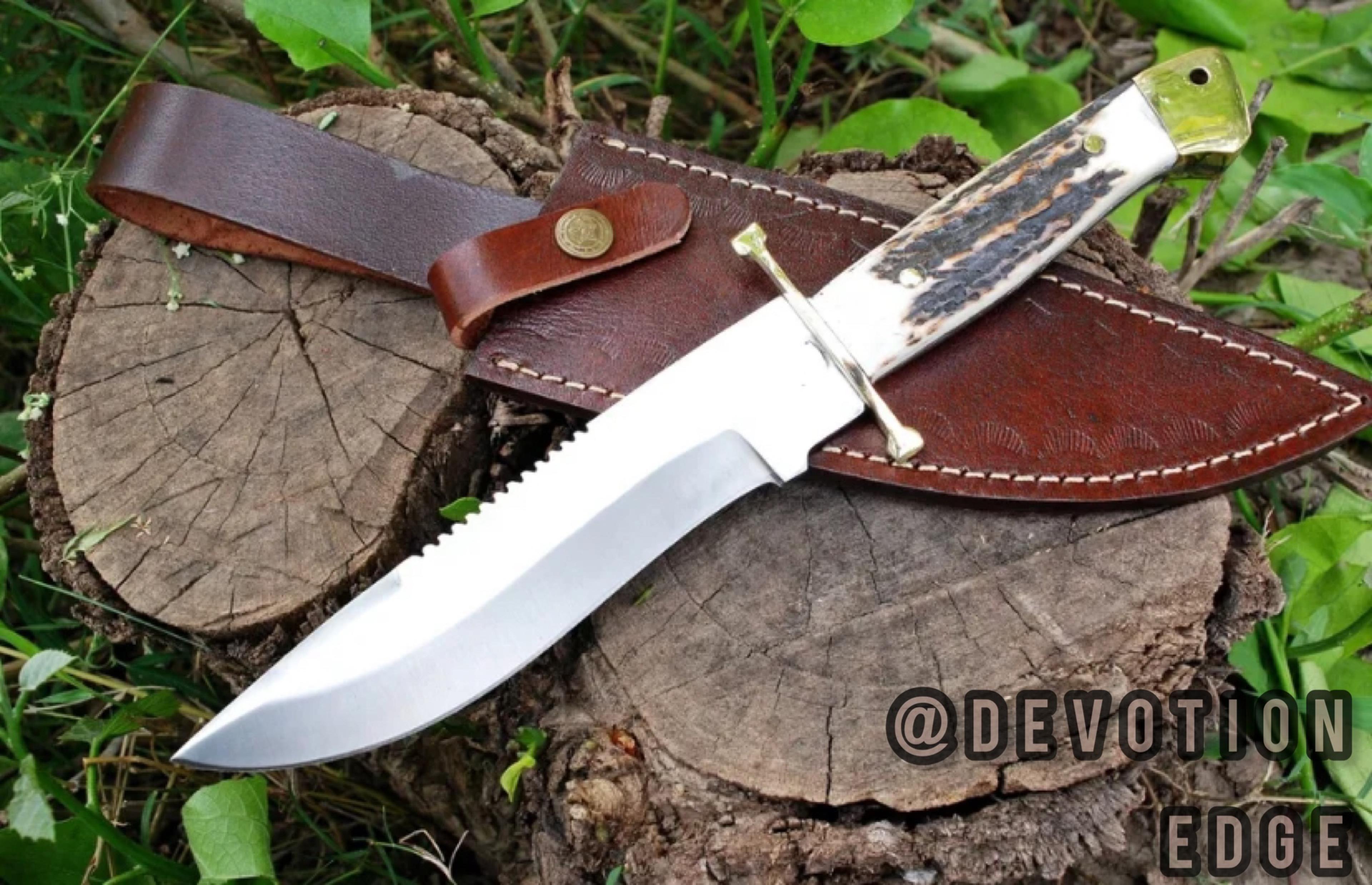 sharp blade hunting dagger d2 stainless steel knife camp guard stag with leather sheath