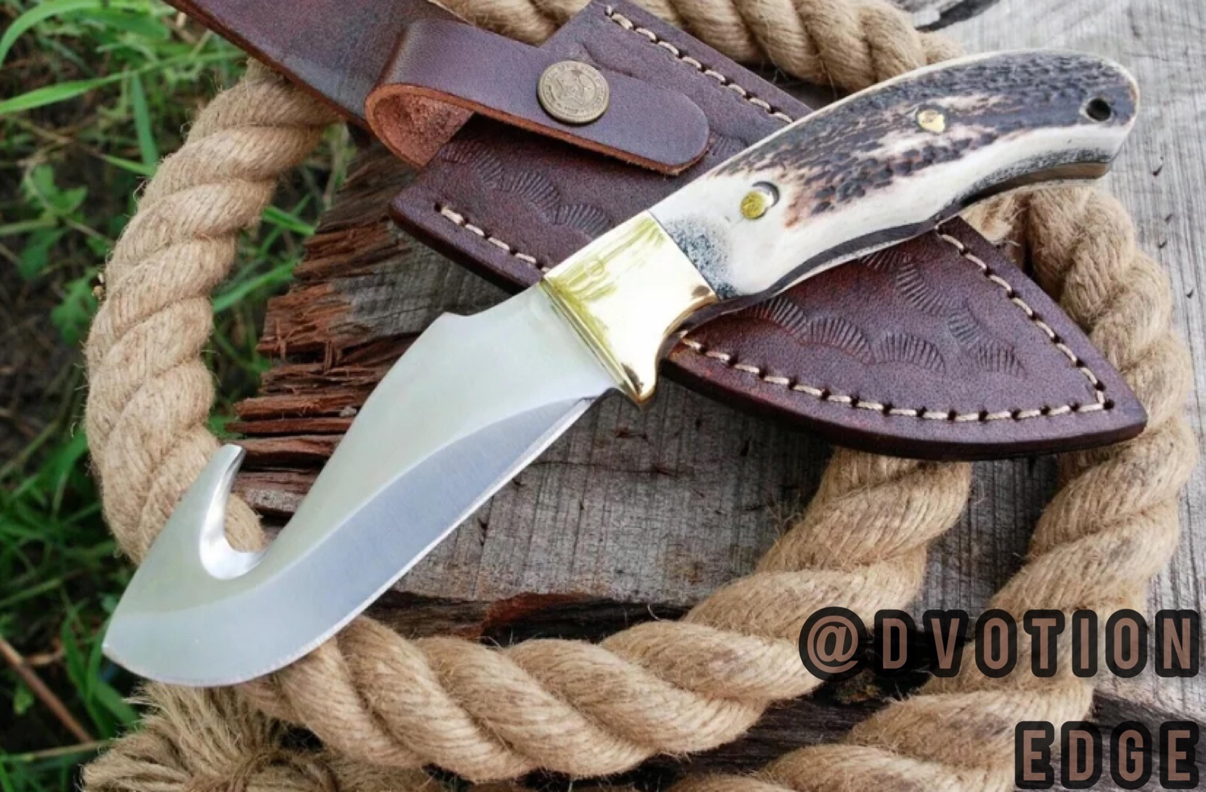 custom handmade d2 steel hunting dagger tactical blade knife antler grip & leather sheath