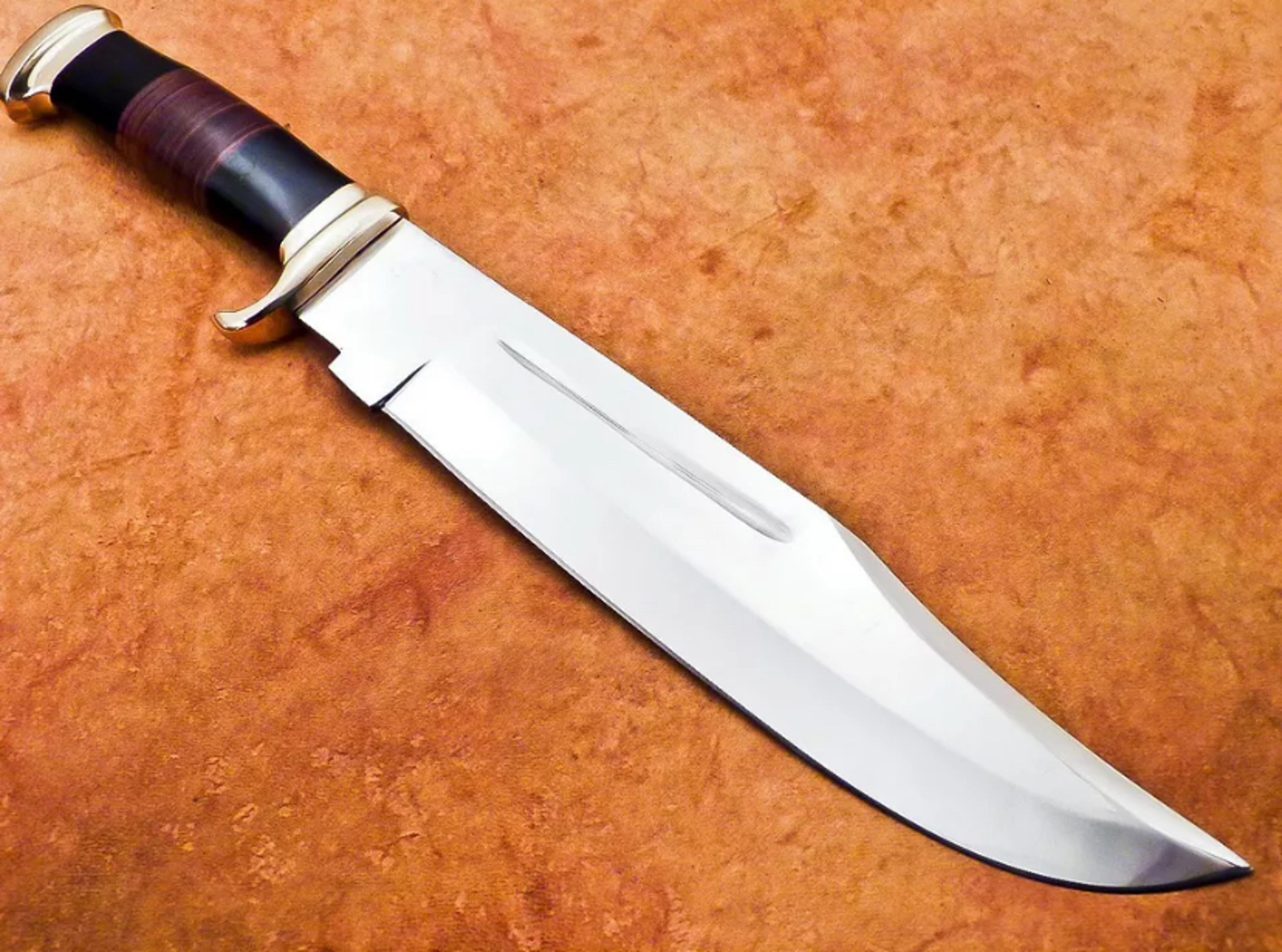 handmade d2 17" hunting crocodile dundee high polish survival bowie knife with leather sheath