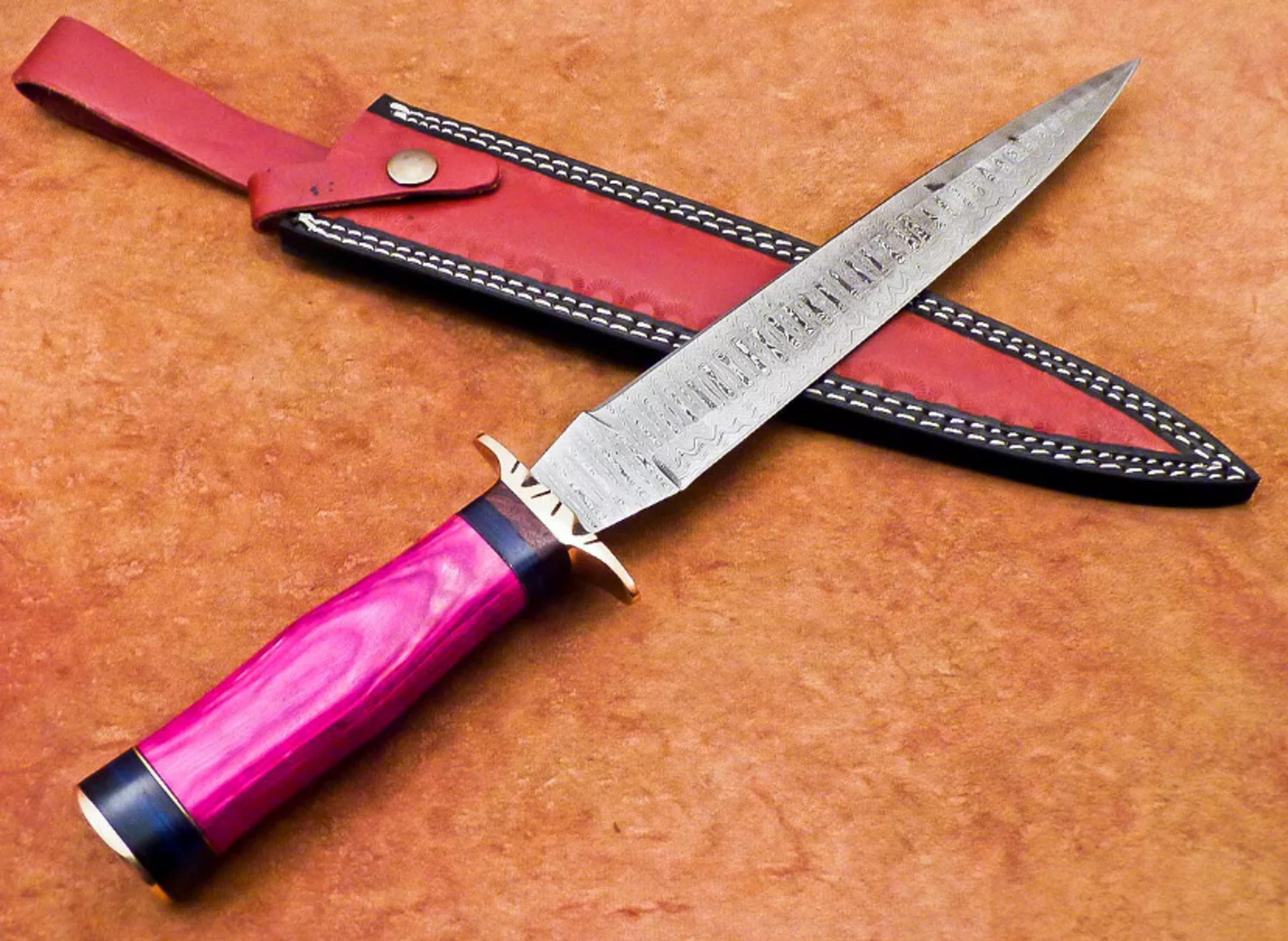 devotion edge custom handmade damascus steel blade 15" bowie hunting knife dagger knife with leather sheath