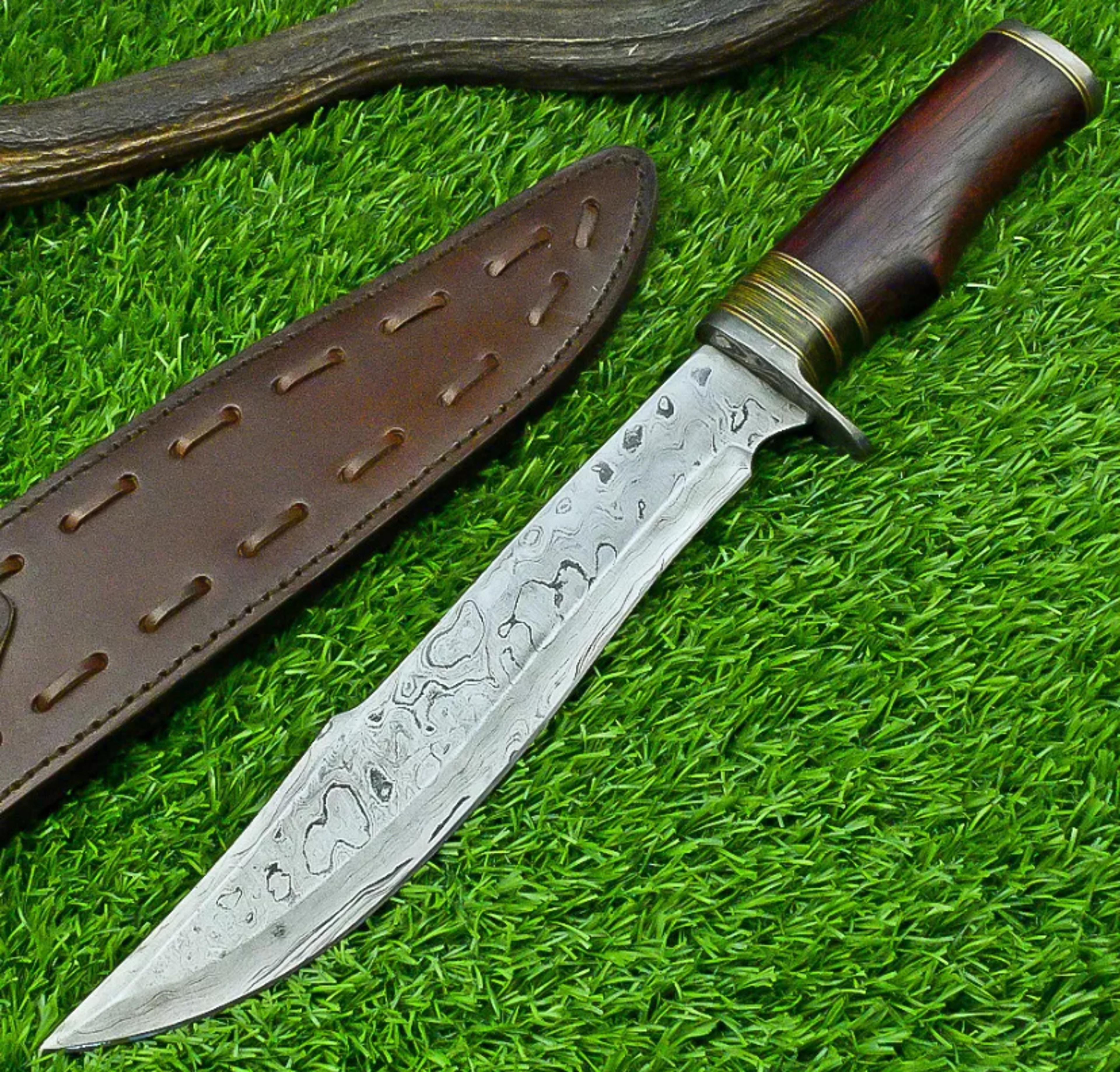 handcrafted damascus steel hunting knife, camping knife, camping knife edc, bowie knife