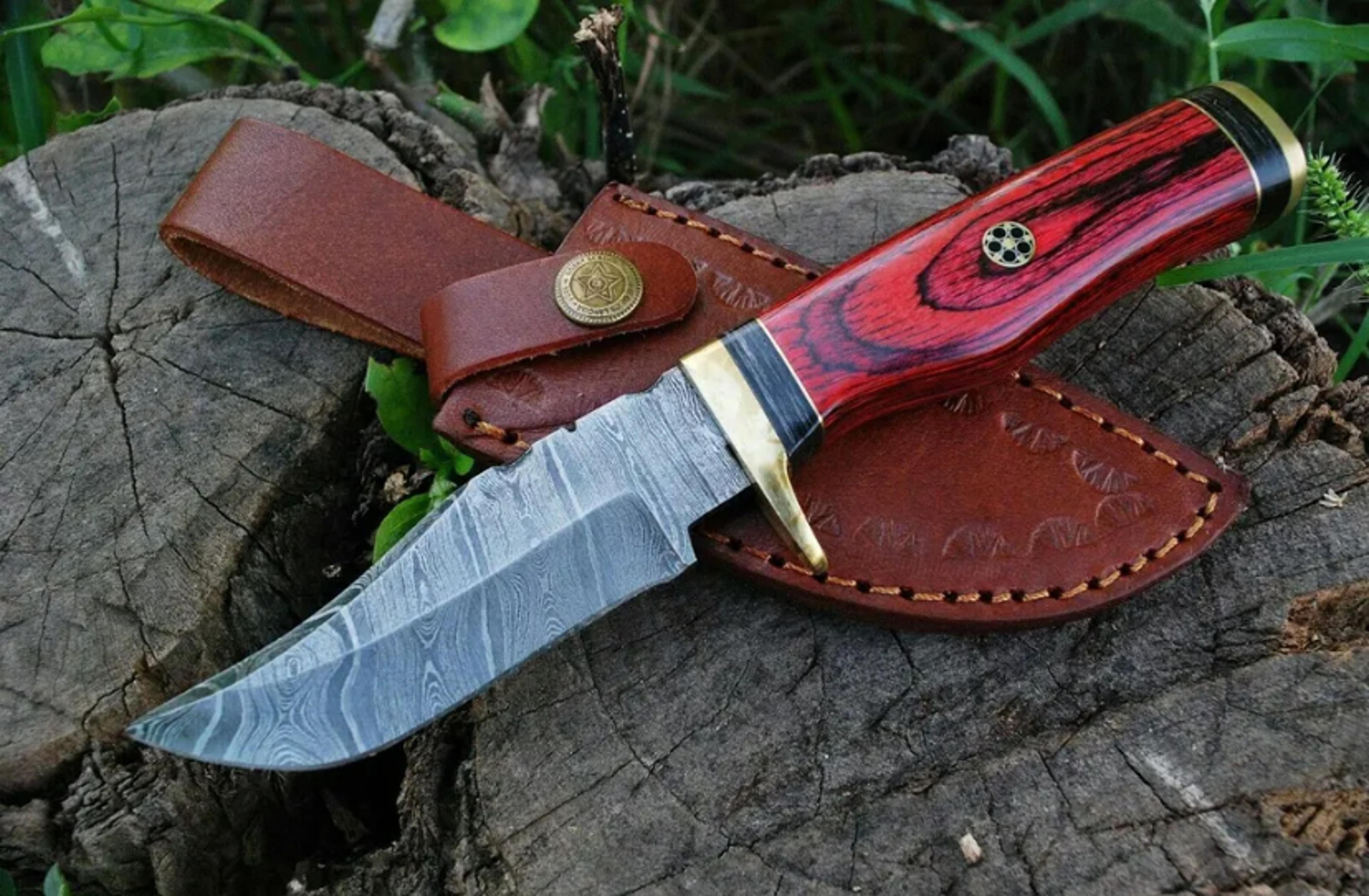 damascus handmade forged hunting dagger tactical boot knife pakka wood & sheath