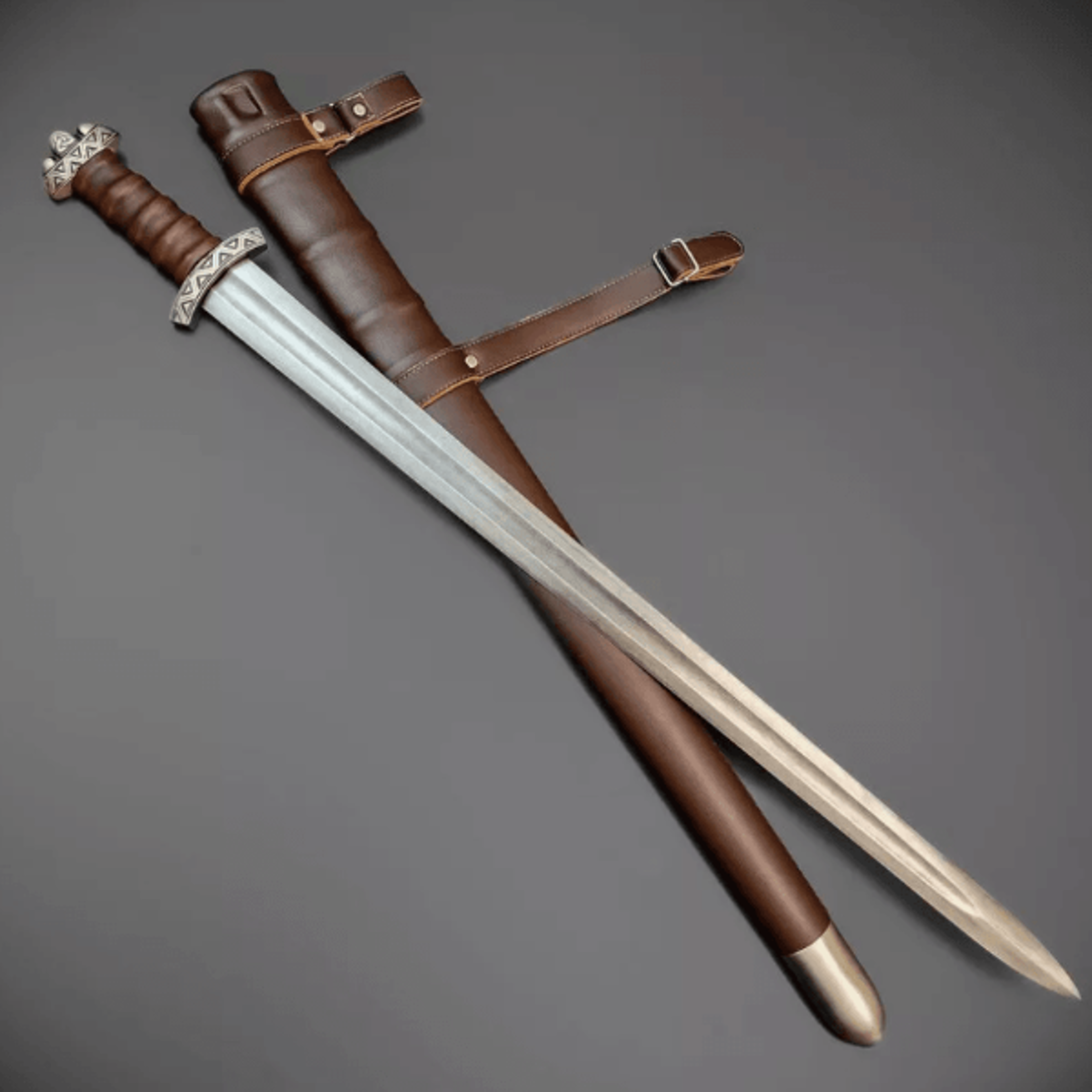 damascus steel viking sword - handmade blade with scabbard