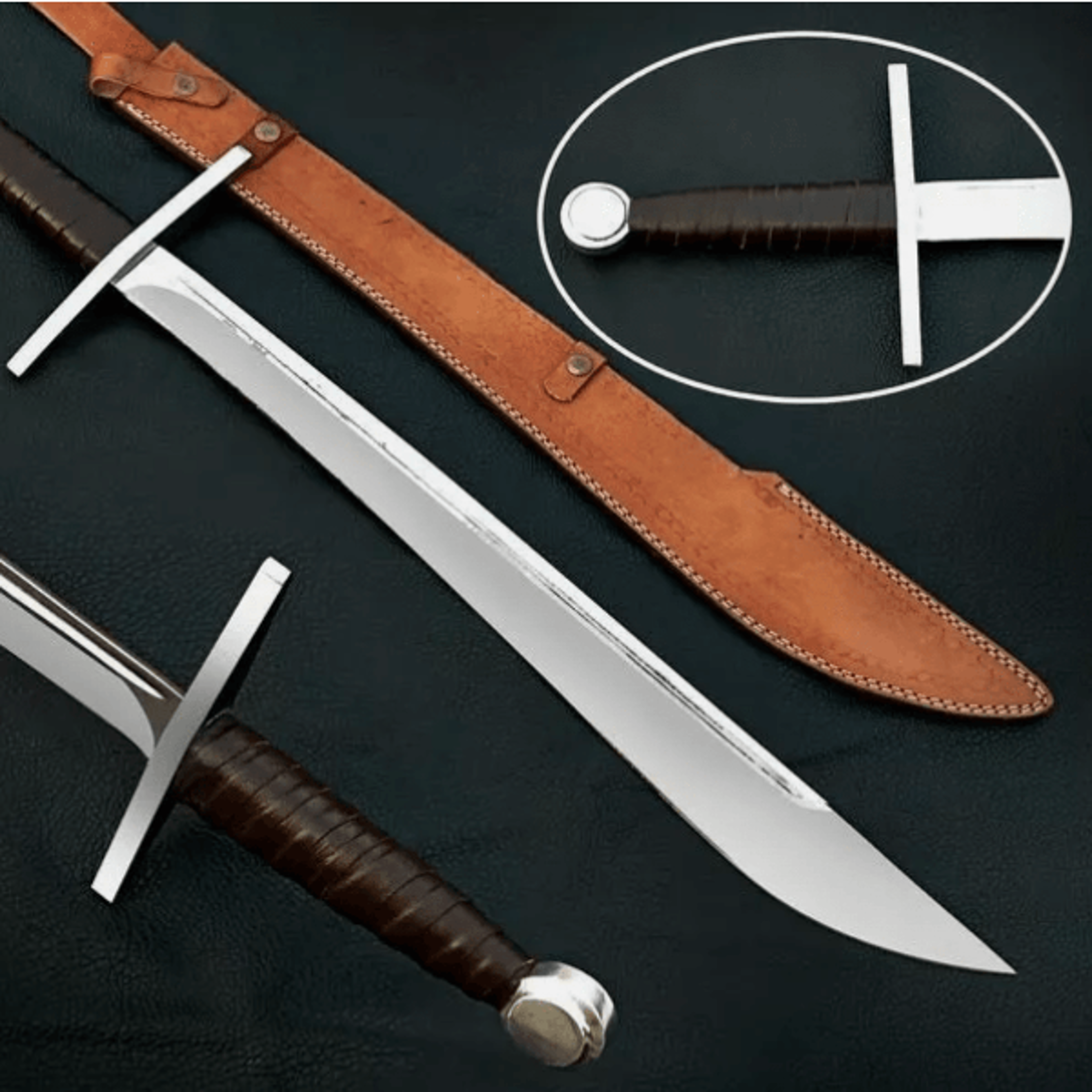 hand forged carbon steel viking sword - battle-ready medieval claymore with leather handle