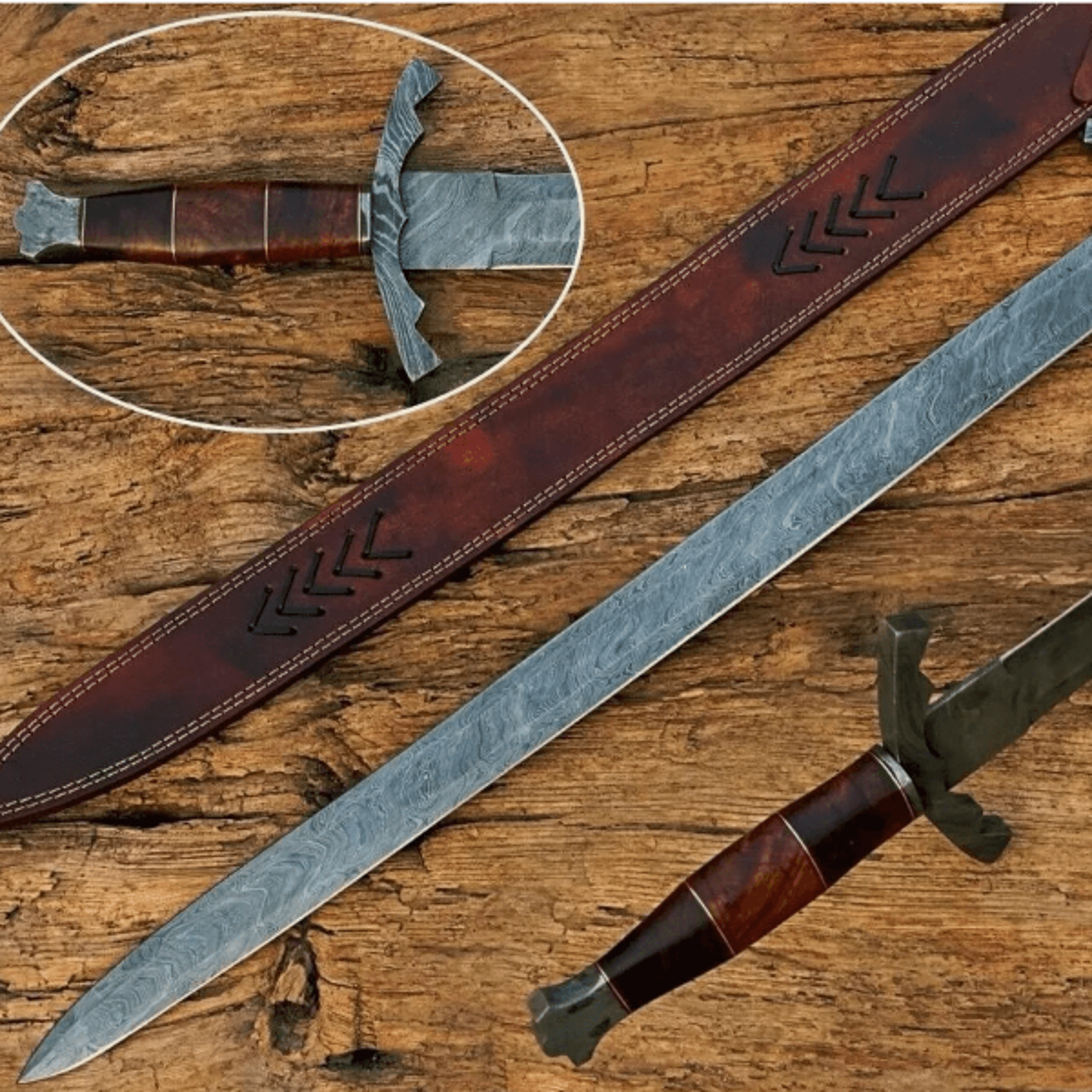 hand forged damascus steel viking sword - 40" medieval collectible