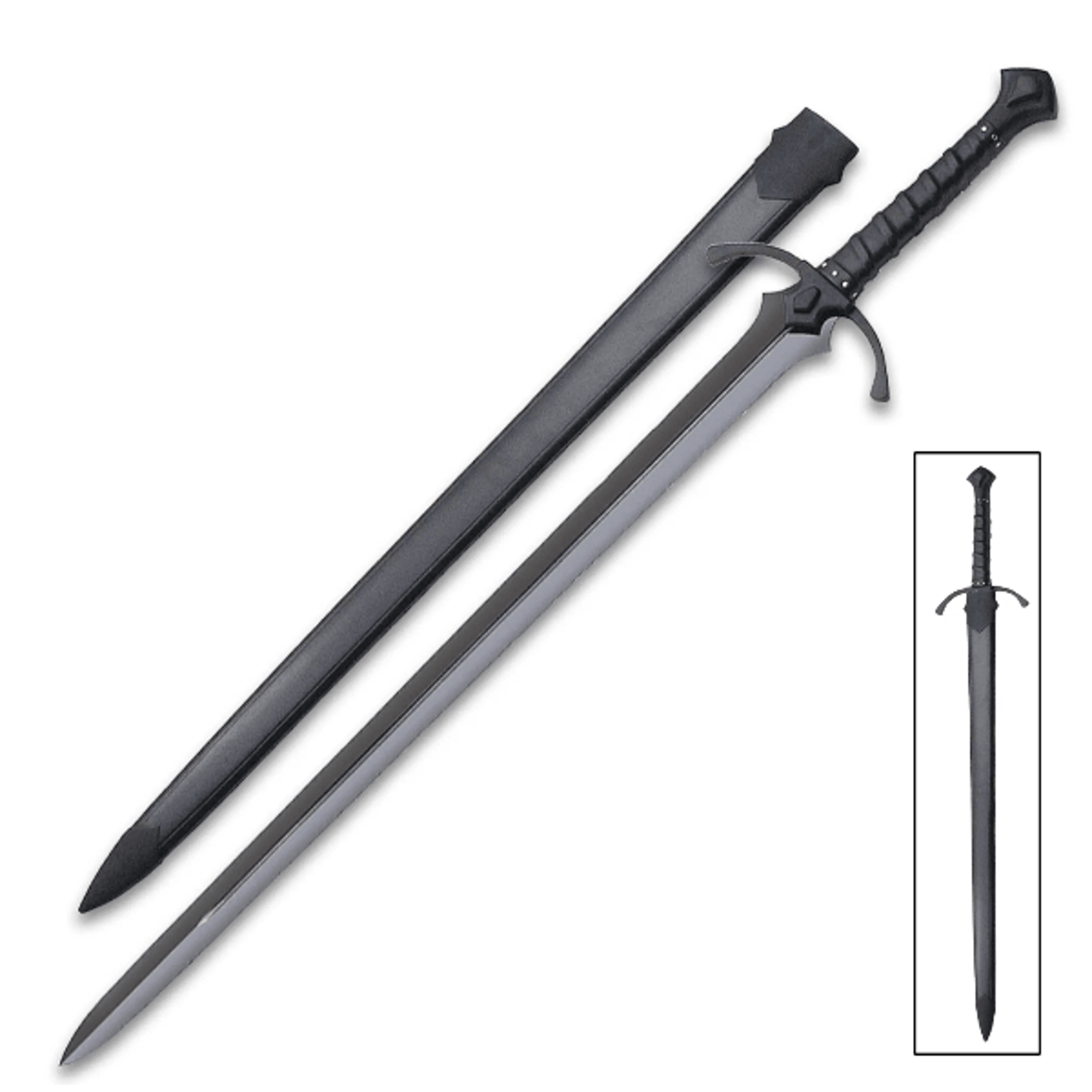 black war sword and scabbard - high carbon steel blade, leather-wrapped handle