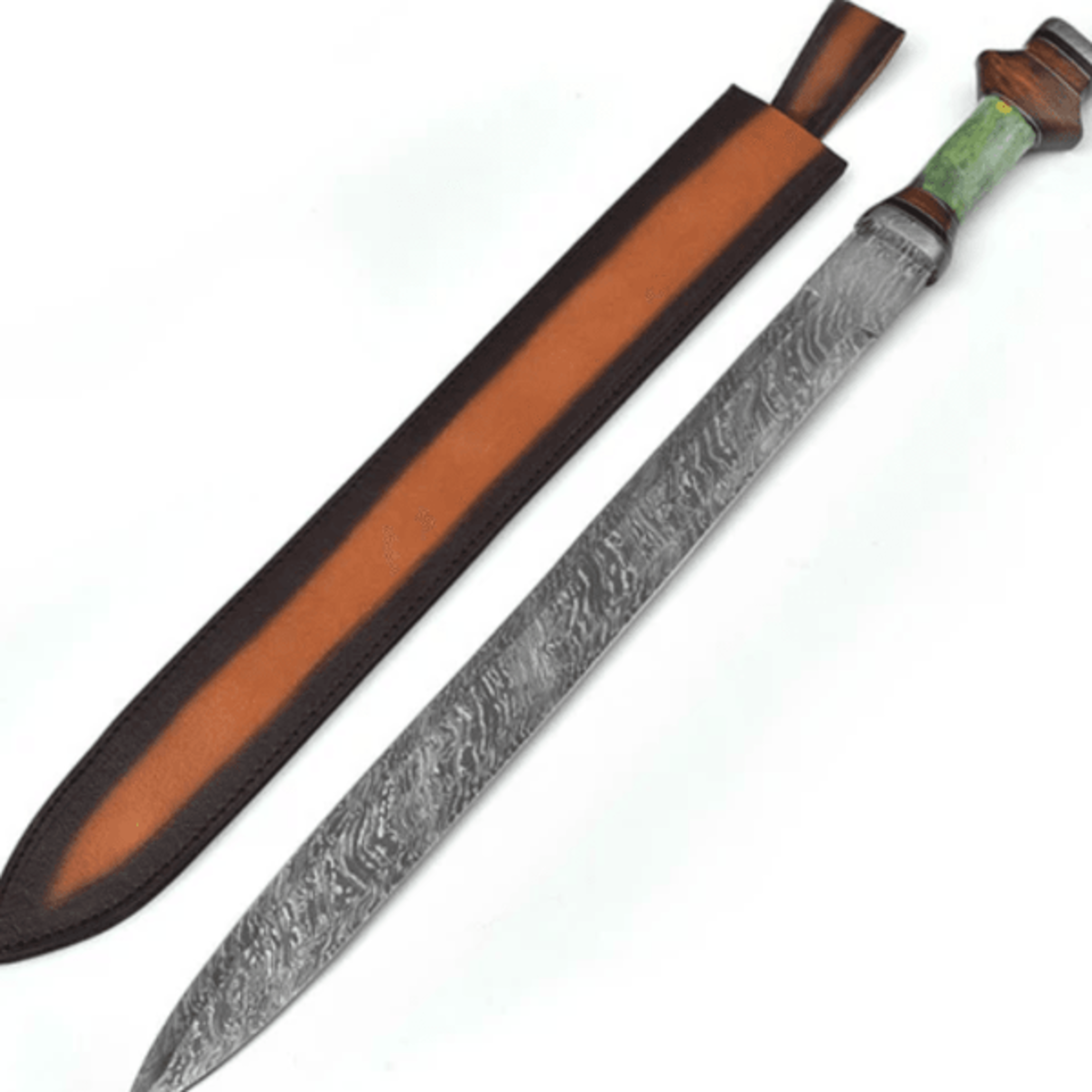 damascus steel gladiator spatha sword with leather sheath