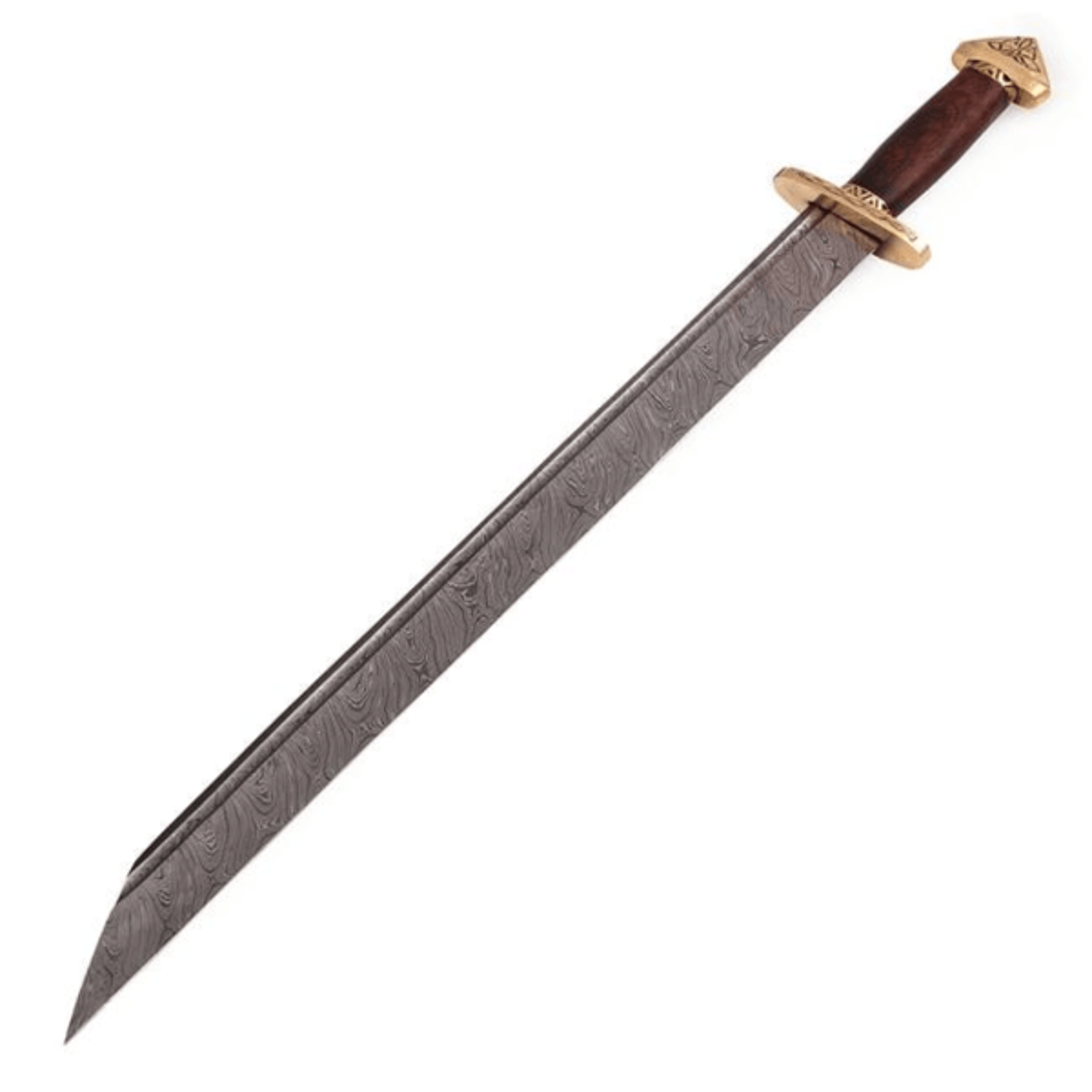 medieval viking lang seax sword - handmade damascus steel with brass guard & sheath