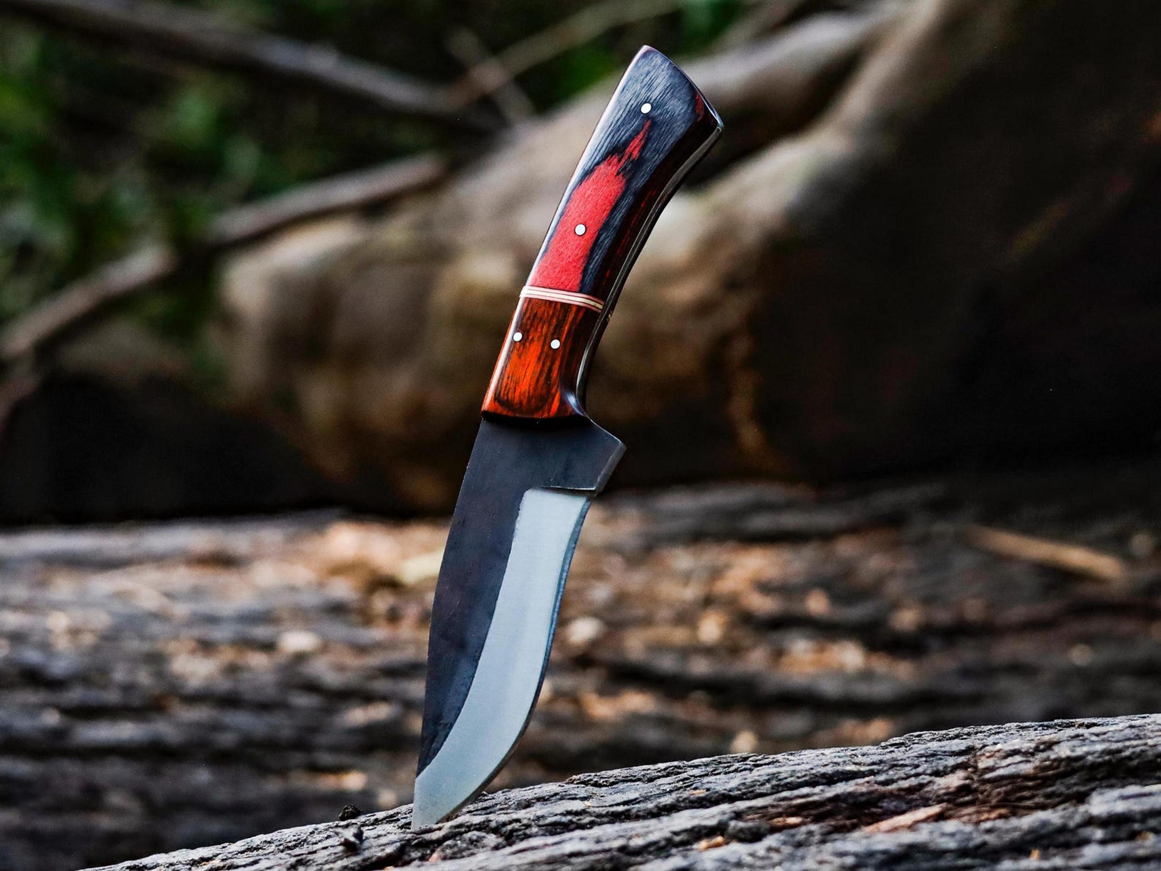 hand forged high carbon steel hunting knife with rosewood handle and premium cowhide leather sh