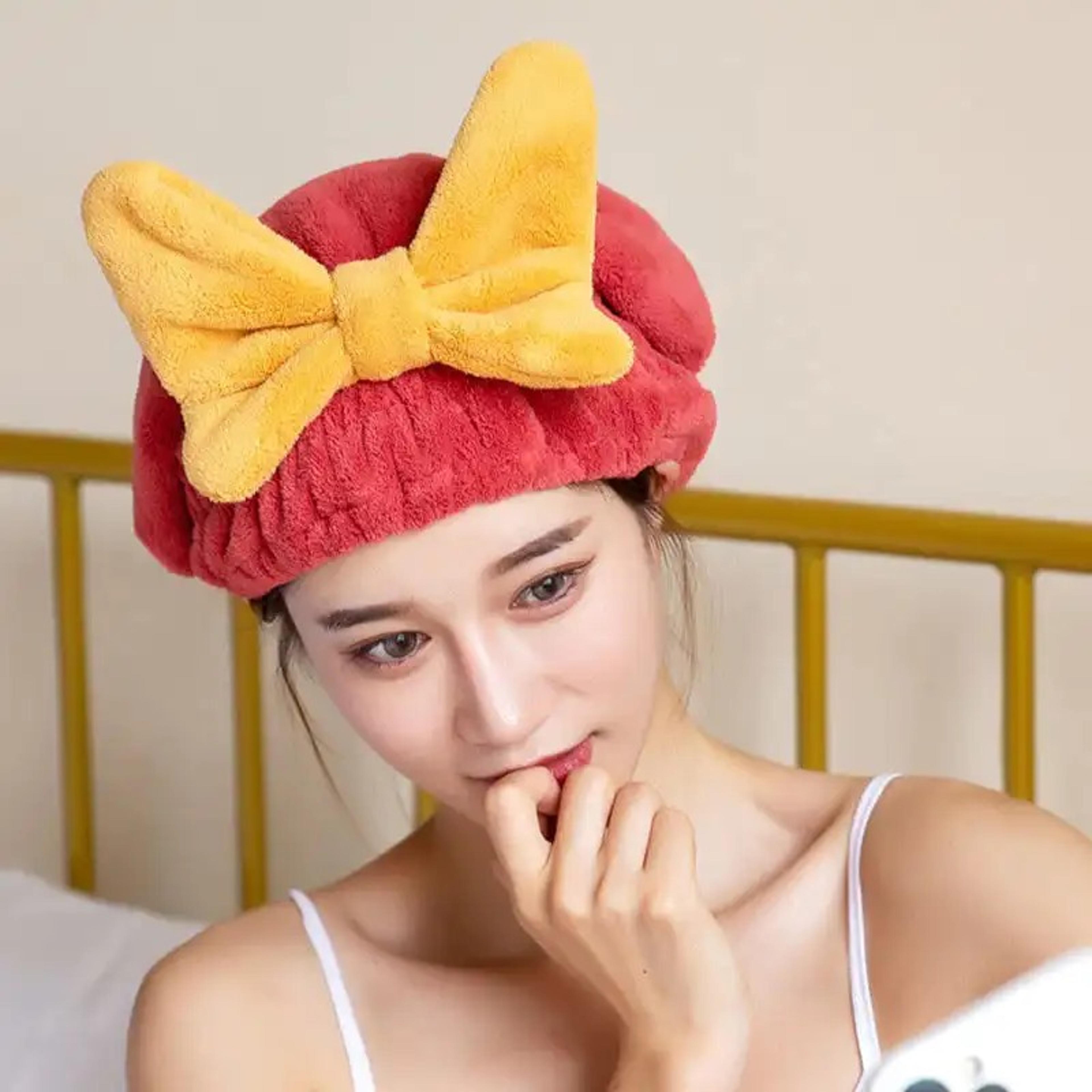 super absorbent bowknot dry hair hat – quick-drying shower cap for women with striped pattern