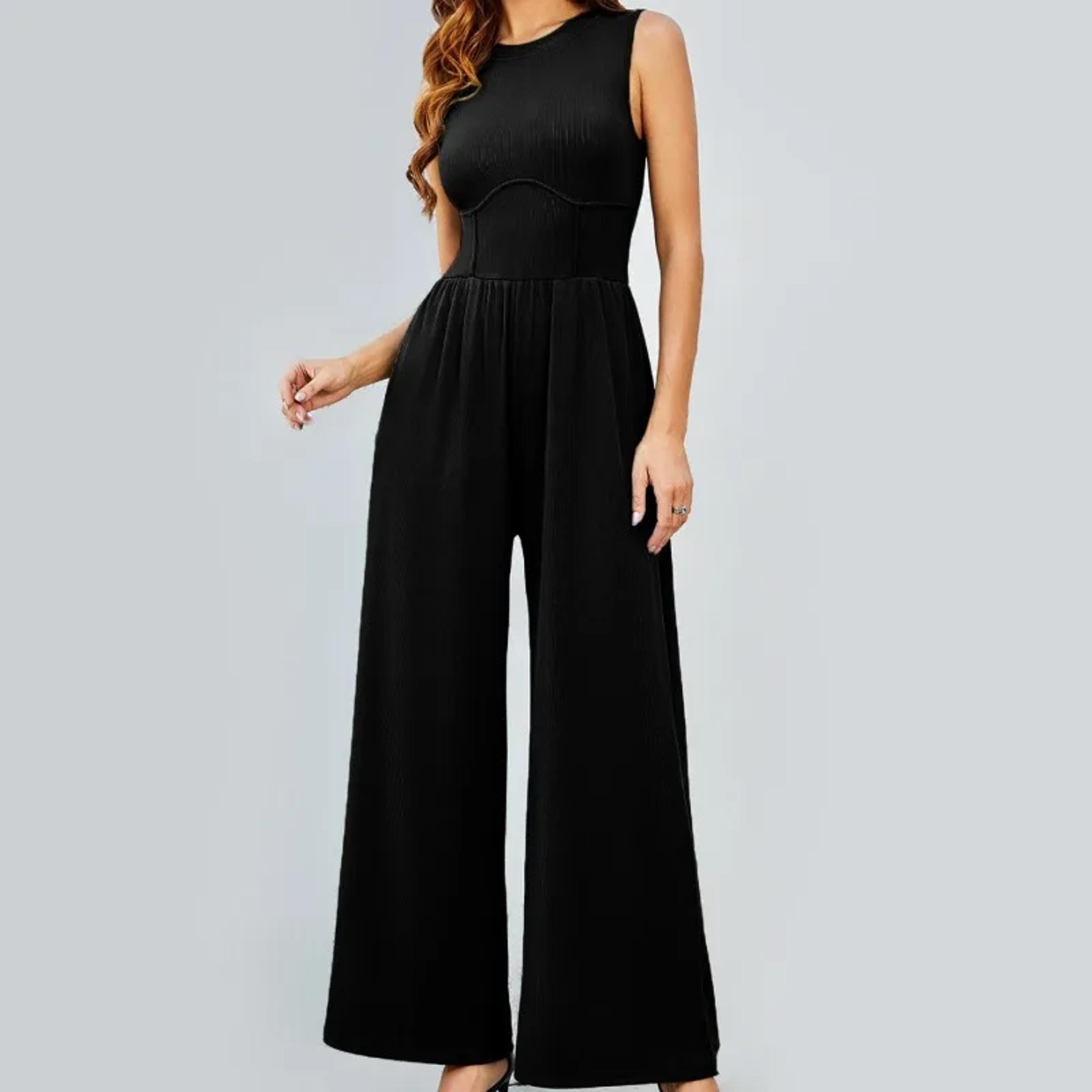 women's high waist patent leather wide leg jumpsuit