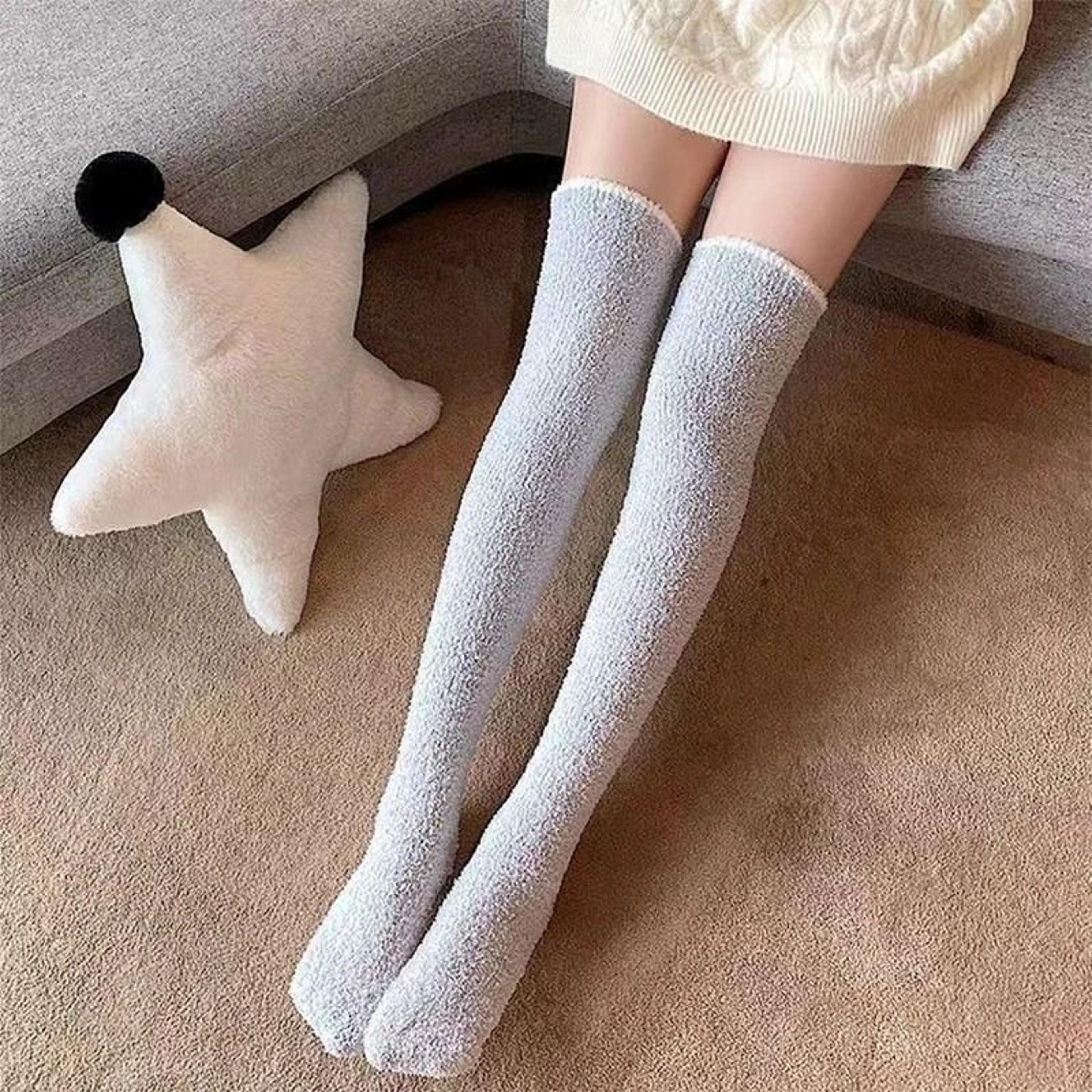 women's winter over-the-knee coral fleece socks – soft plush thigh-highs for cozy home & sleep