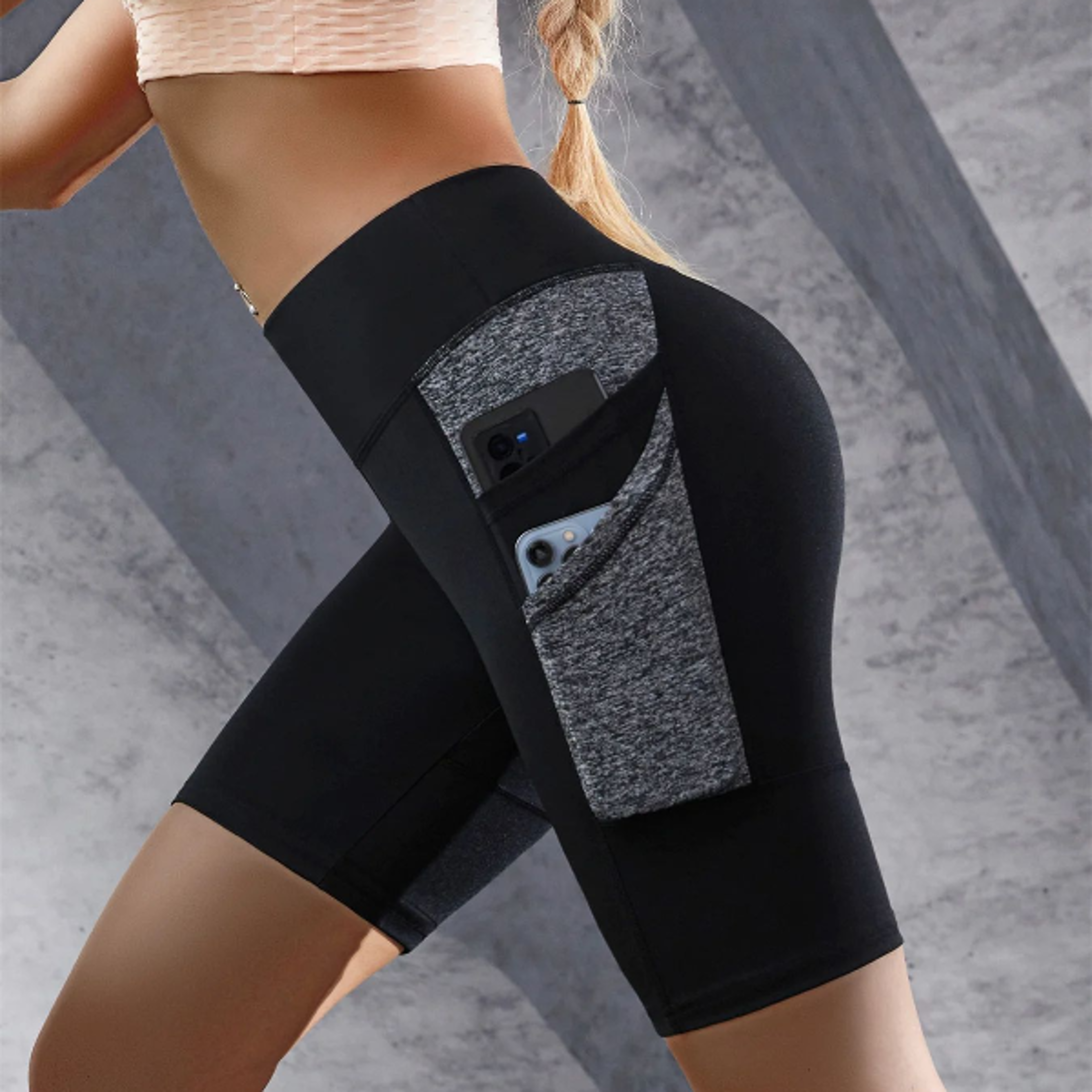 hip lifting gym shorts for women high waist tummy control yoga shorts with double side pockets