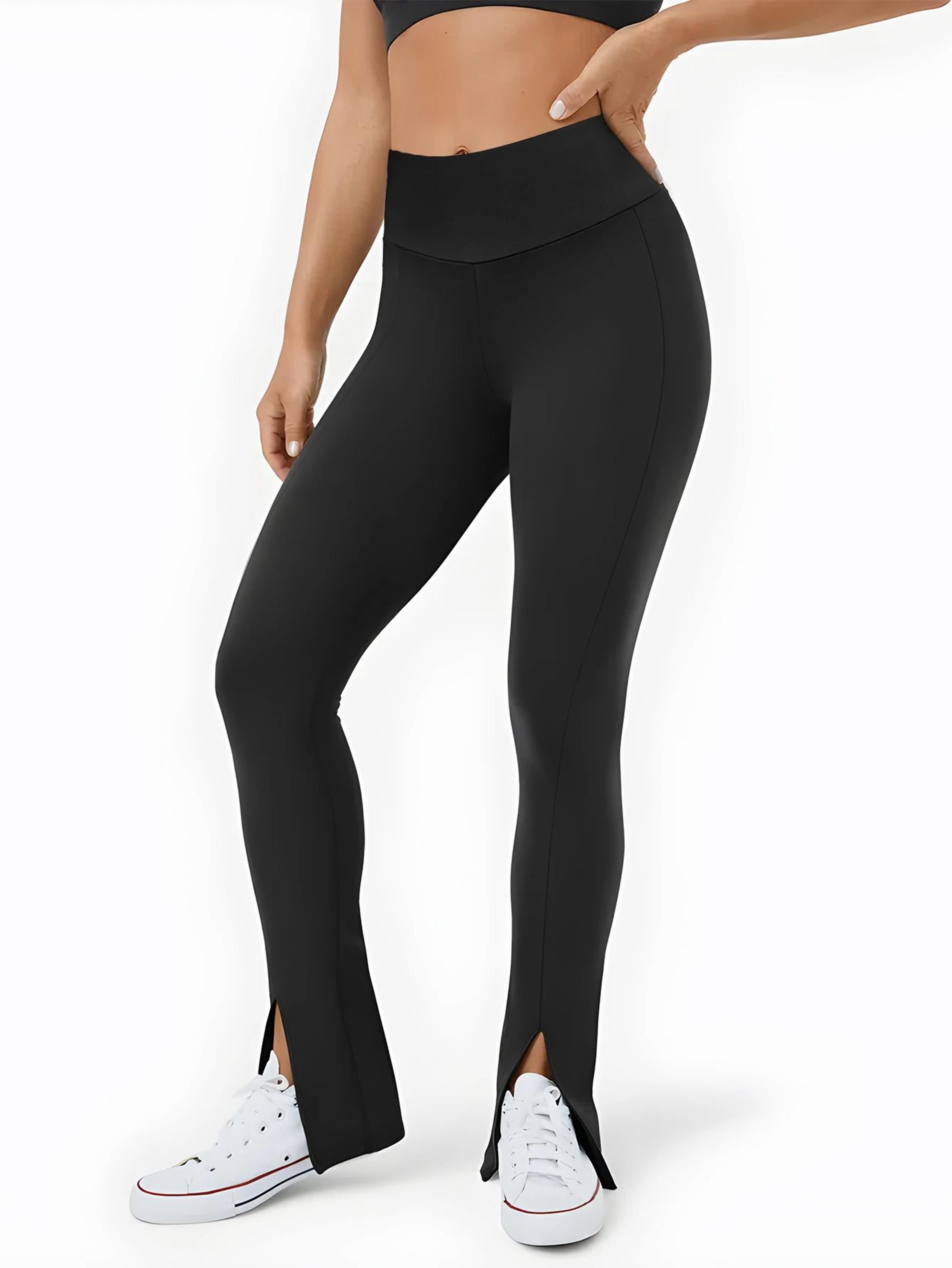 Black Front Slit Leggings 1