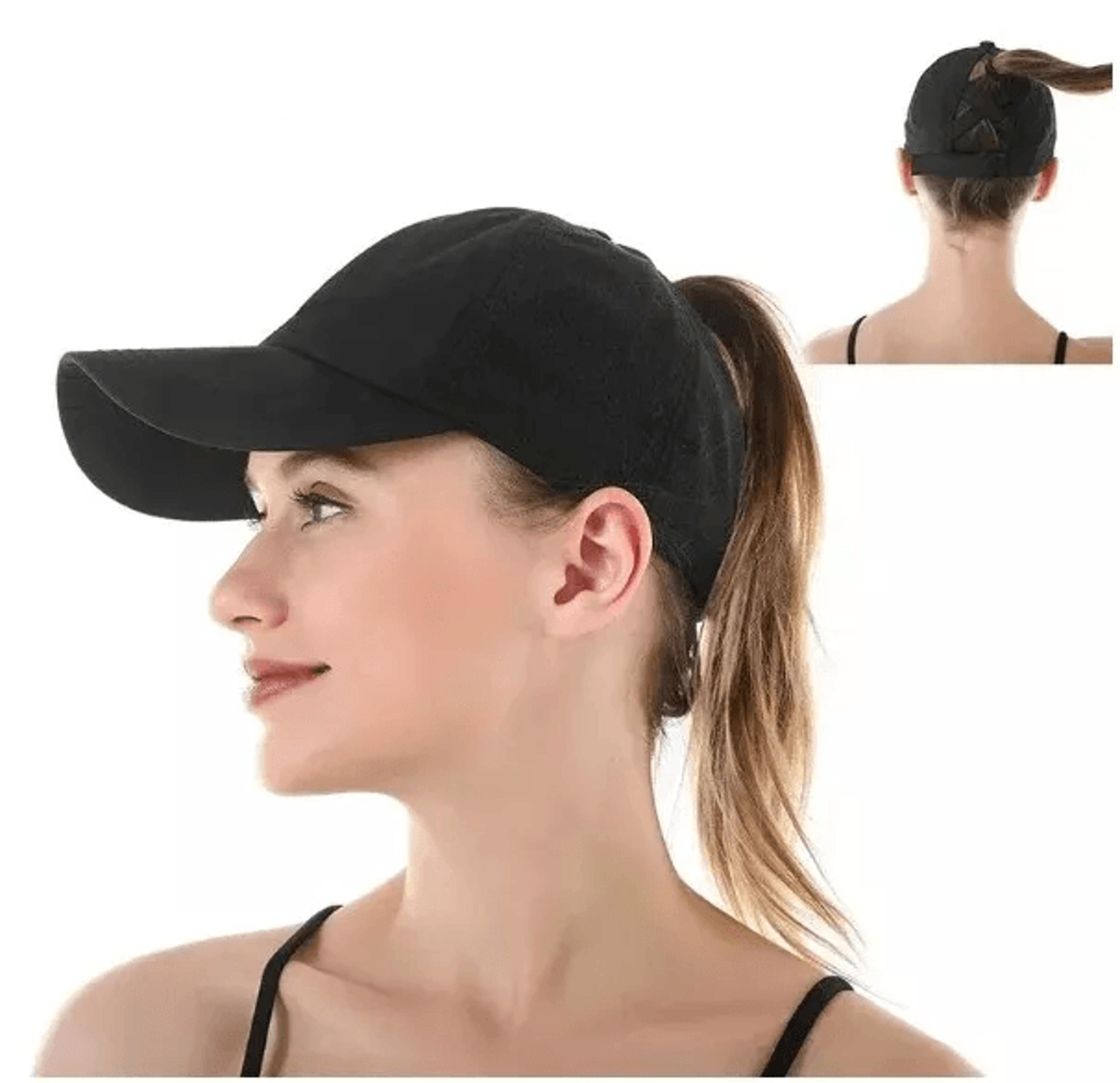 adjustable solid color ponytail baseball cap, cotton polo style casual hats