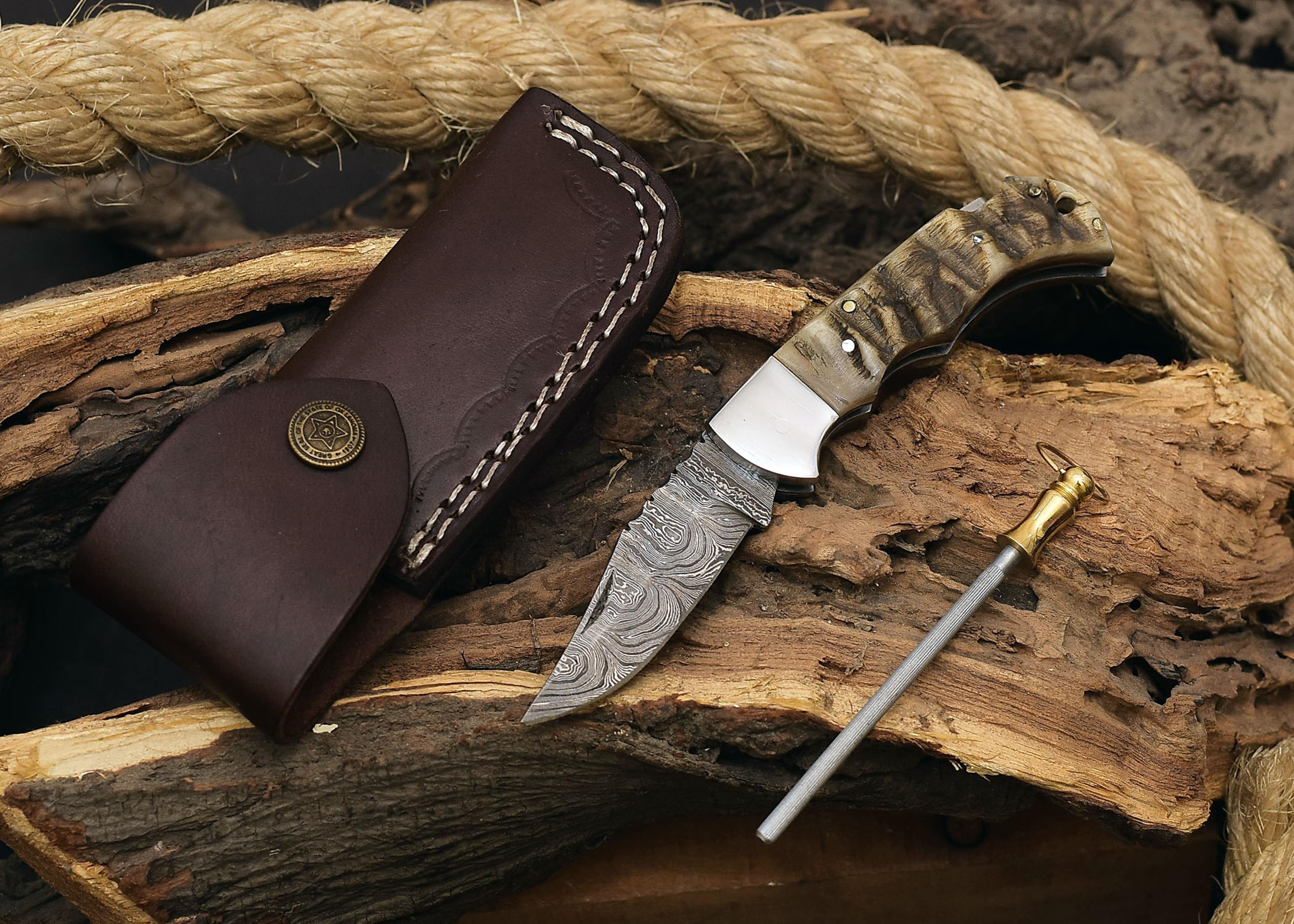 damascus pocket folding knife customized groomsmen gifts gift for husband dad handmade 6.5'" knife for camping