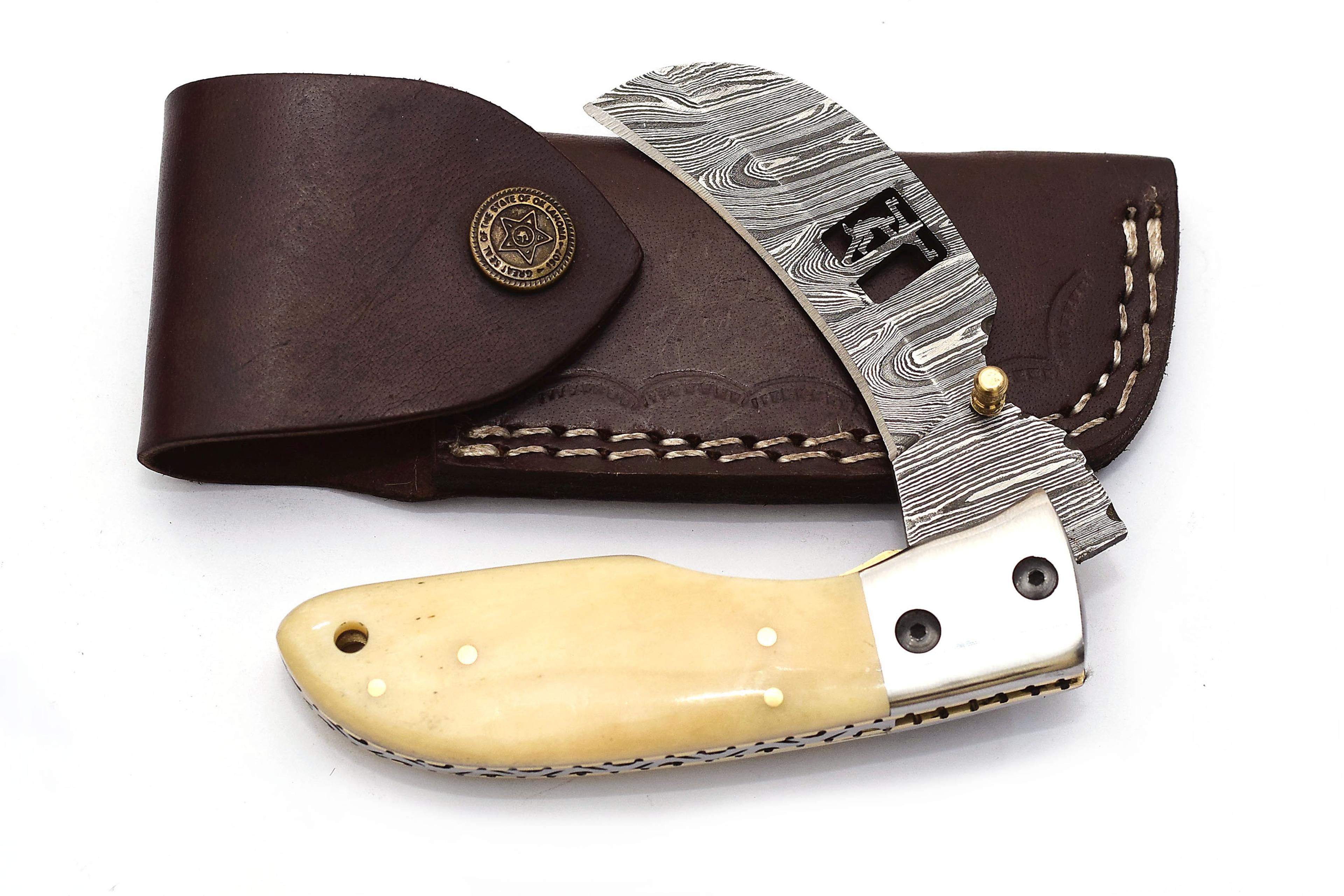 ALFARI Damascus Engraved Pocket Knife Set For Men Folding Knife Deal For CampingOutdoorHiking With  4