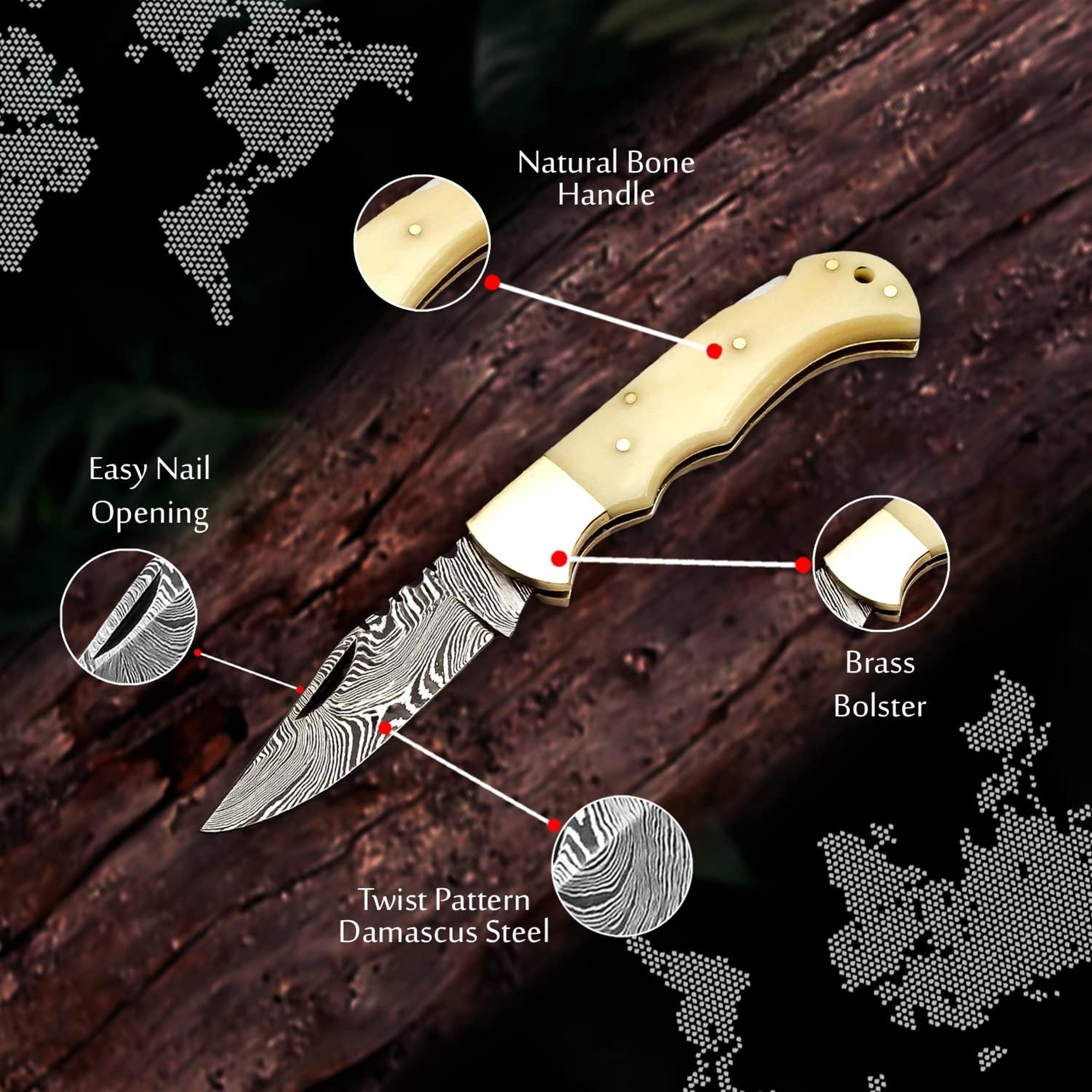 ALFARI Damascus Pocket Knife For Men Folding Knife Deal For Camping Outdoor Hiking With Sheath Idea 3