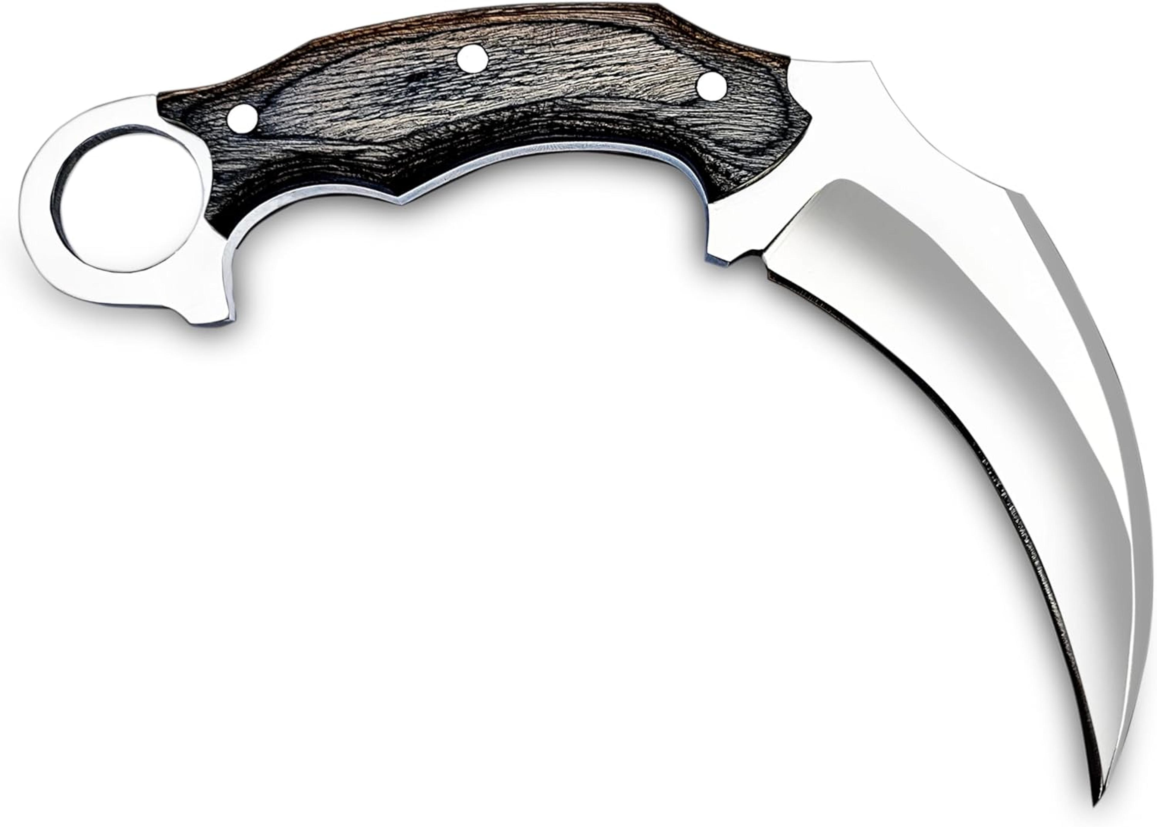 karambit knife - fixed blade with sheath - claw knife wood handle sharp blade karambits for men & women edc (black wood)