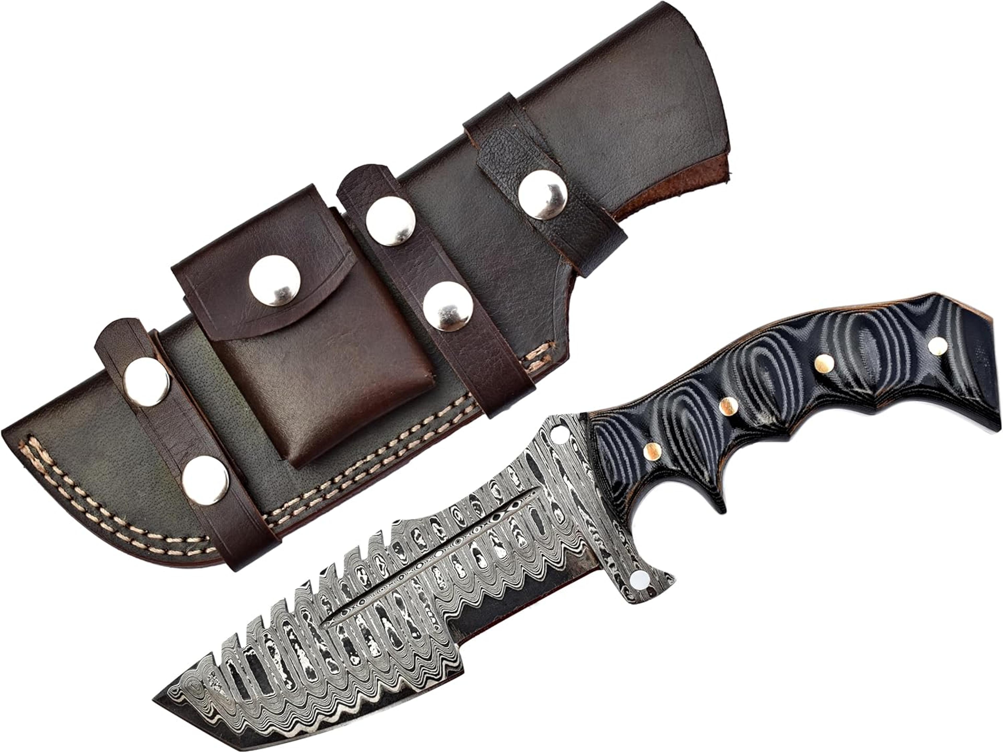 tracker knife hunting knife full tang handmade damascus steel sharp edge edc camping knife ideal gray black micarta