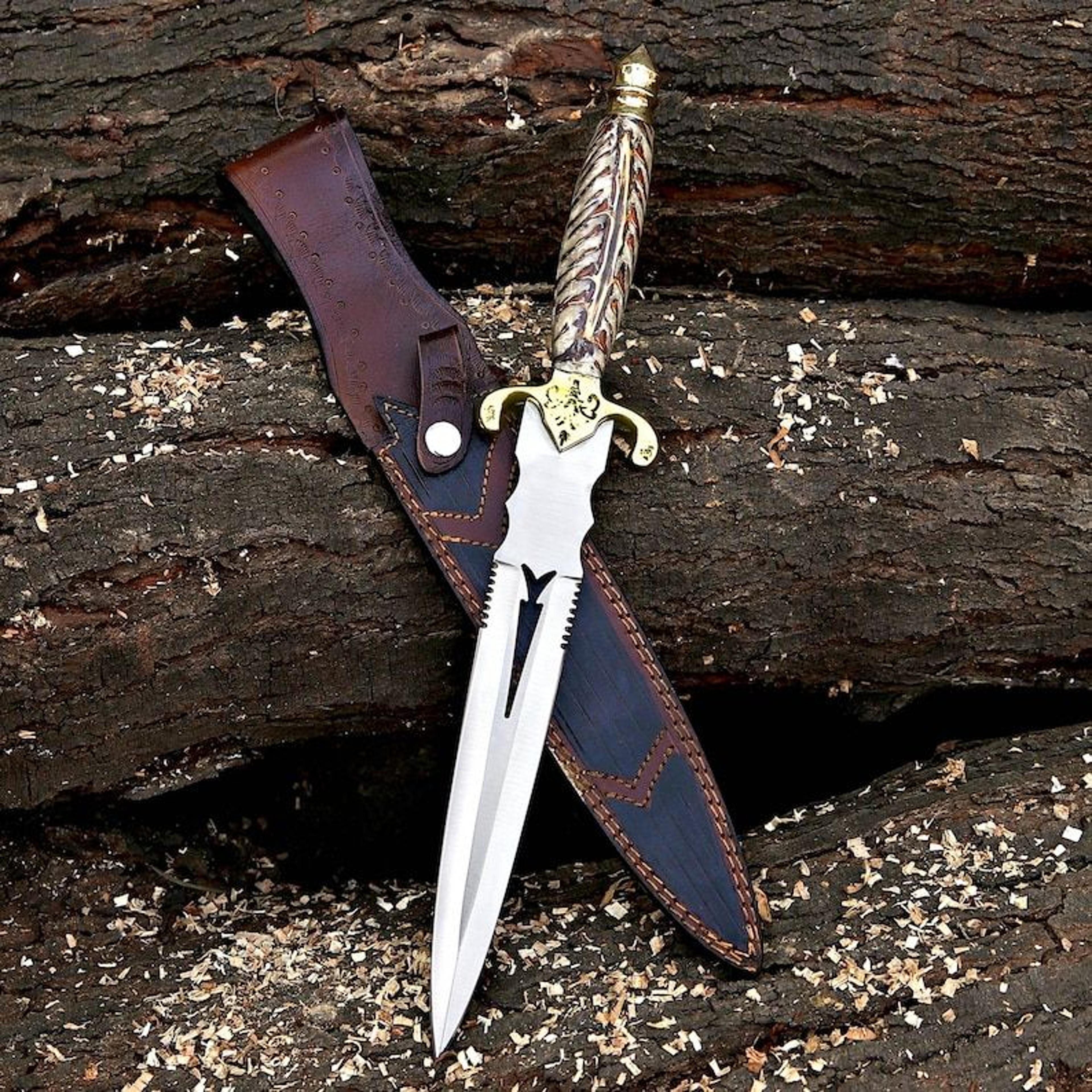 d2 dagger knife large fixed blade knife with leather sheath fixed blade knife with sheath, bone handle