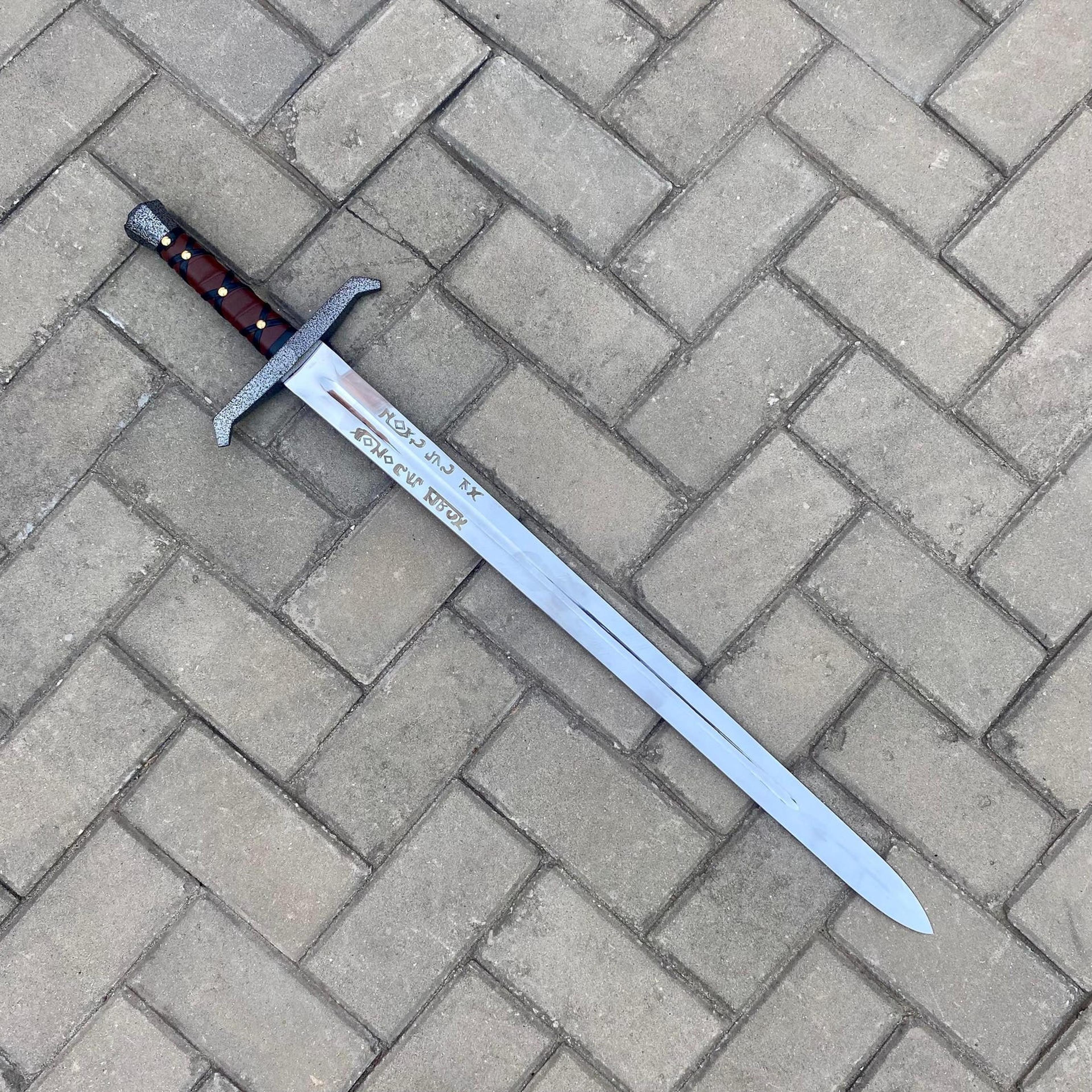HandForged Excalibur Sword Replica Carbon Steel FullTang Longsword With Free Embossed Leather 2