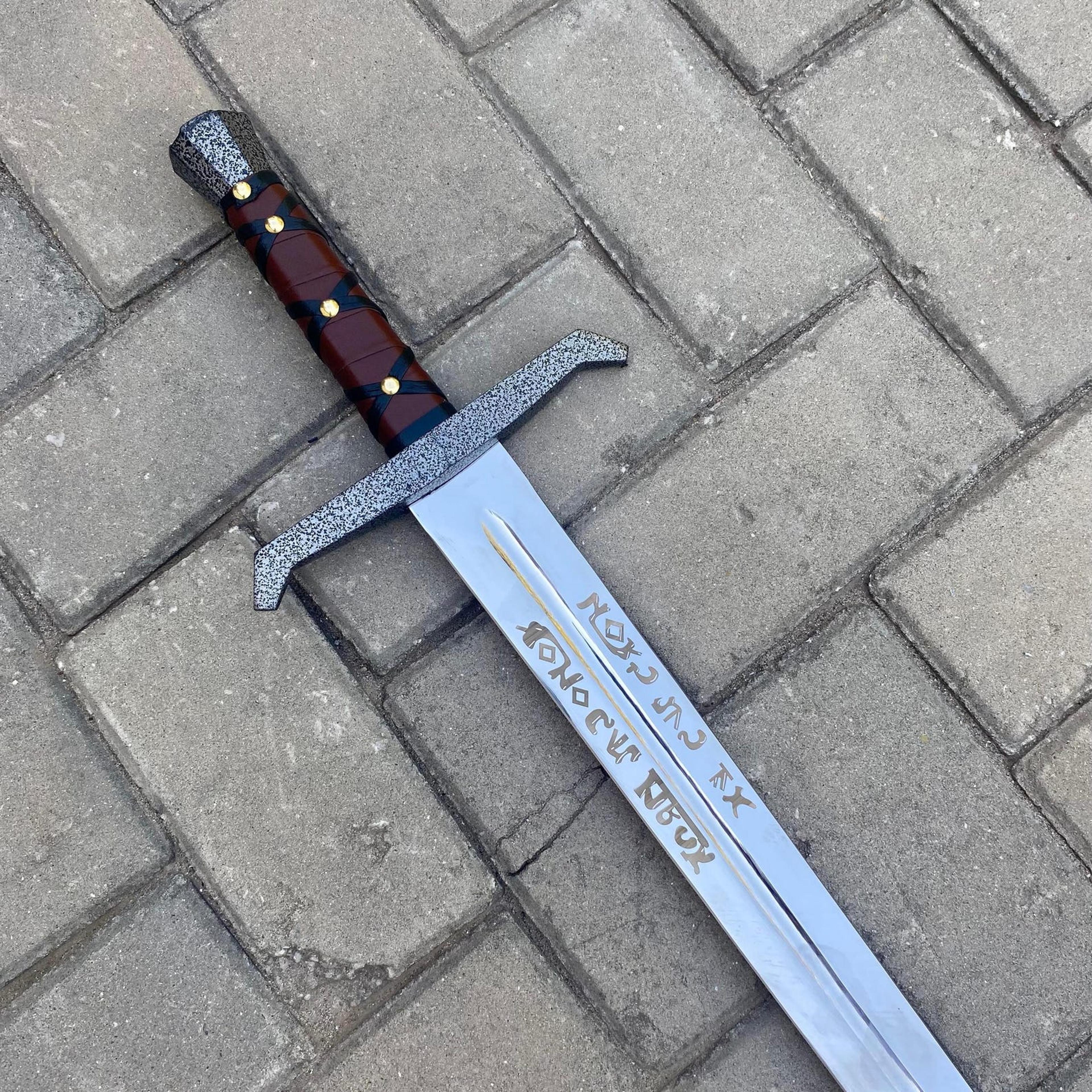 HandForged Excalibur Sword Replica Carbon Steel FullTang Longsword With Free Embossed Leather 3