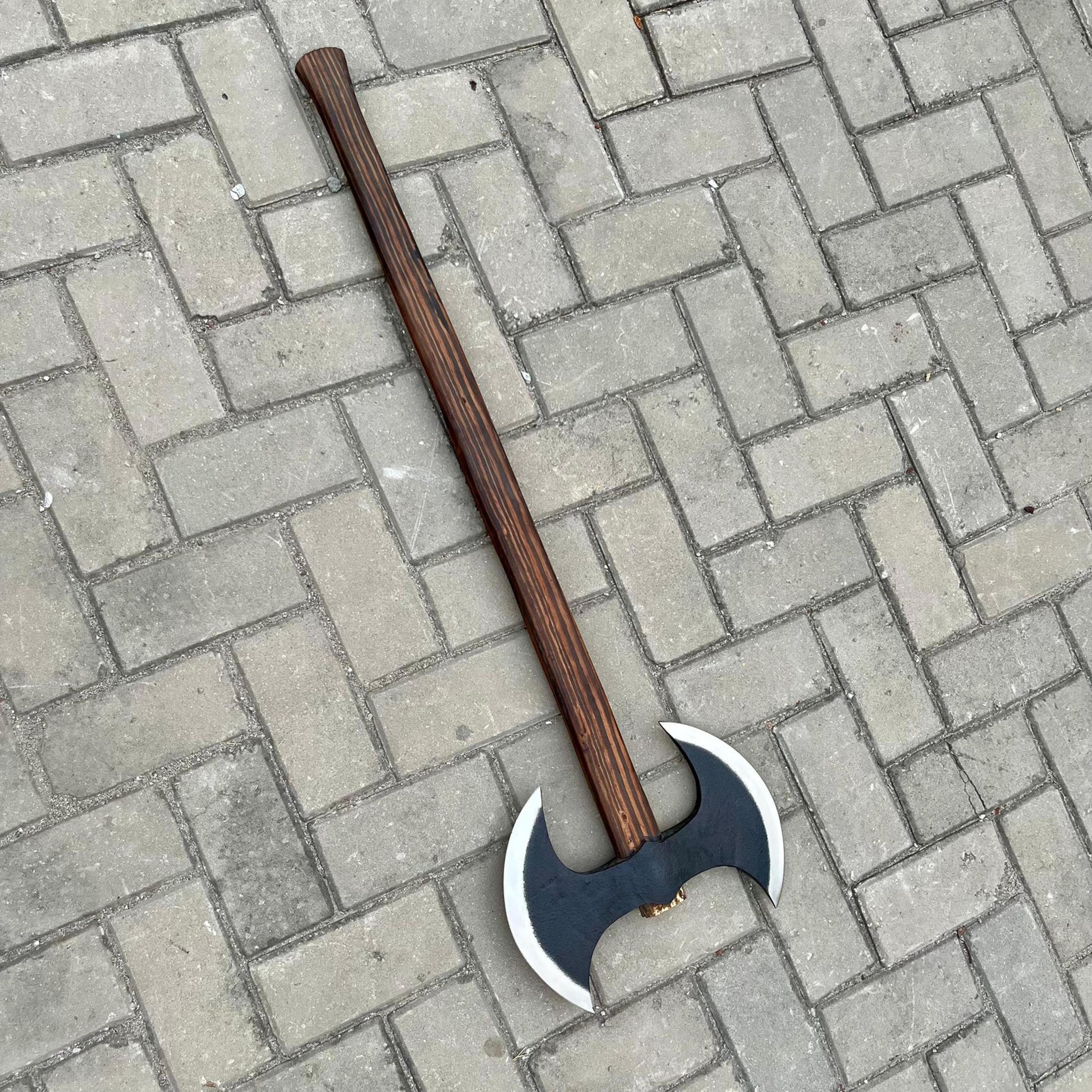 HandForged Double Headed Viking Axe  Carbon Steel Ash Wood  Unique Collectible For Cosplay A 3