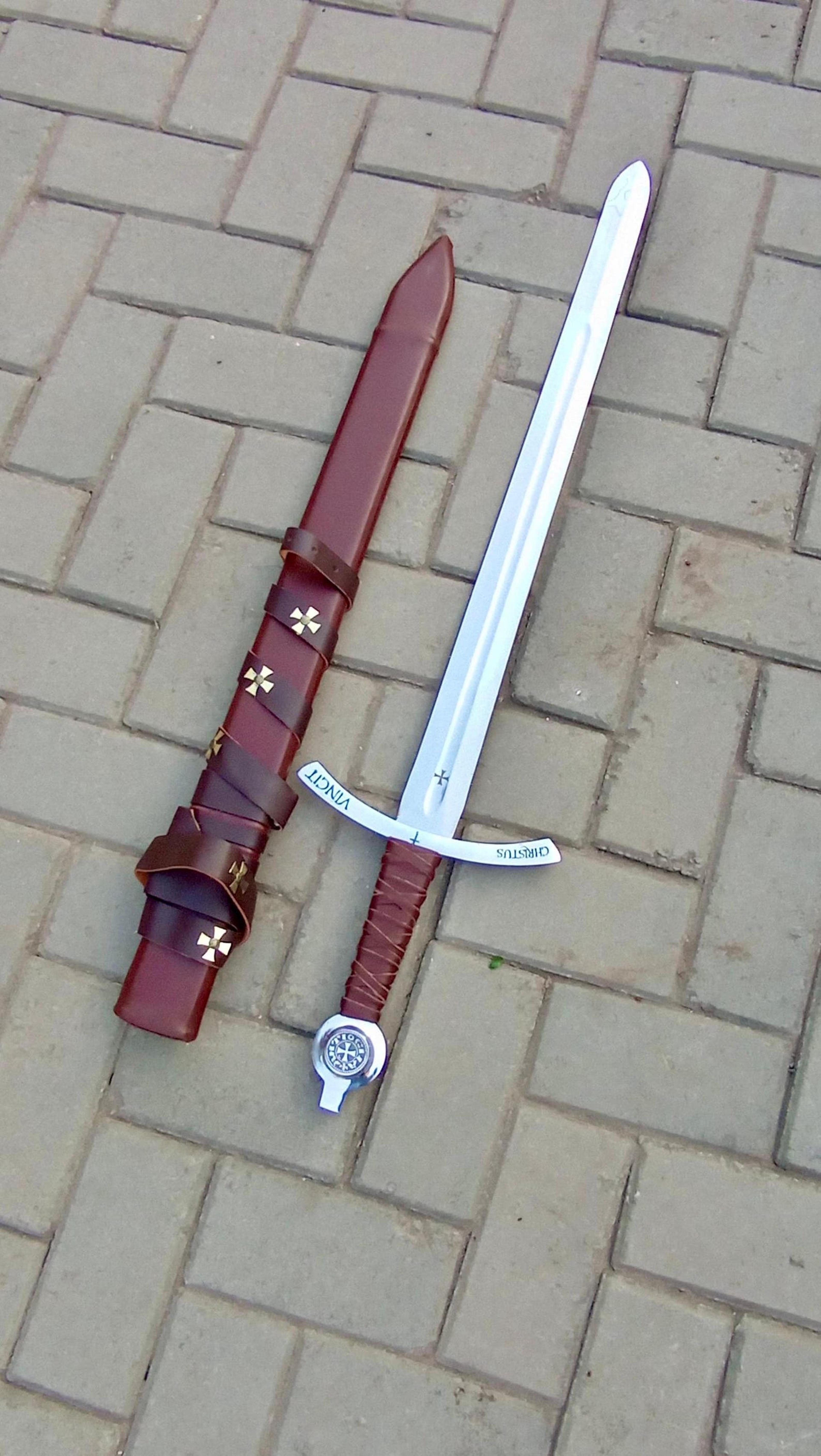 41in faithkeeper knights templar sword high carbon steel blade with leather scabbard & belt