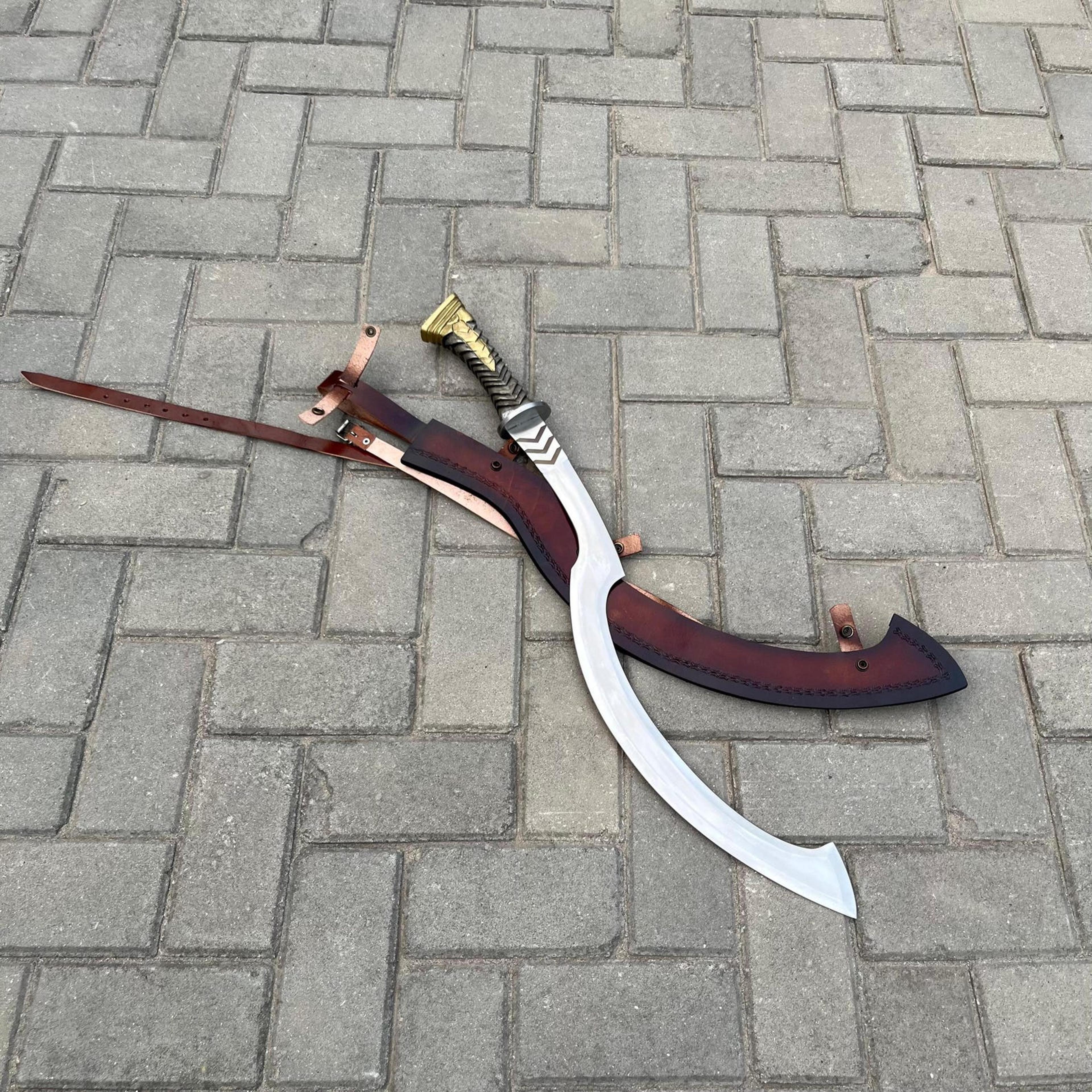 32in eagle scimitar sword replica high carbon steel curved blade with leather sheath for display & collectors