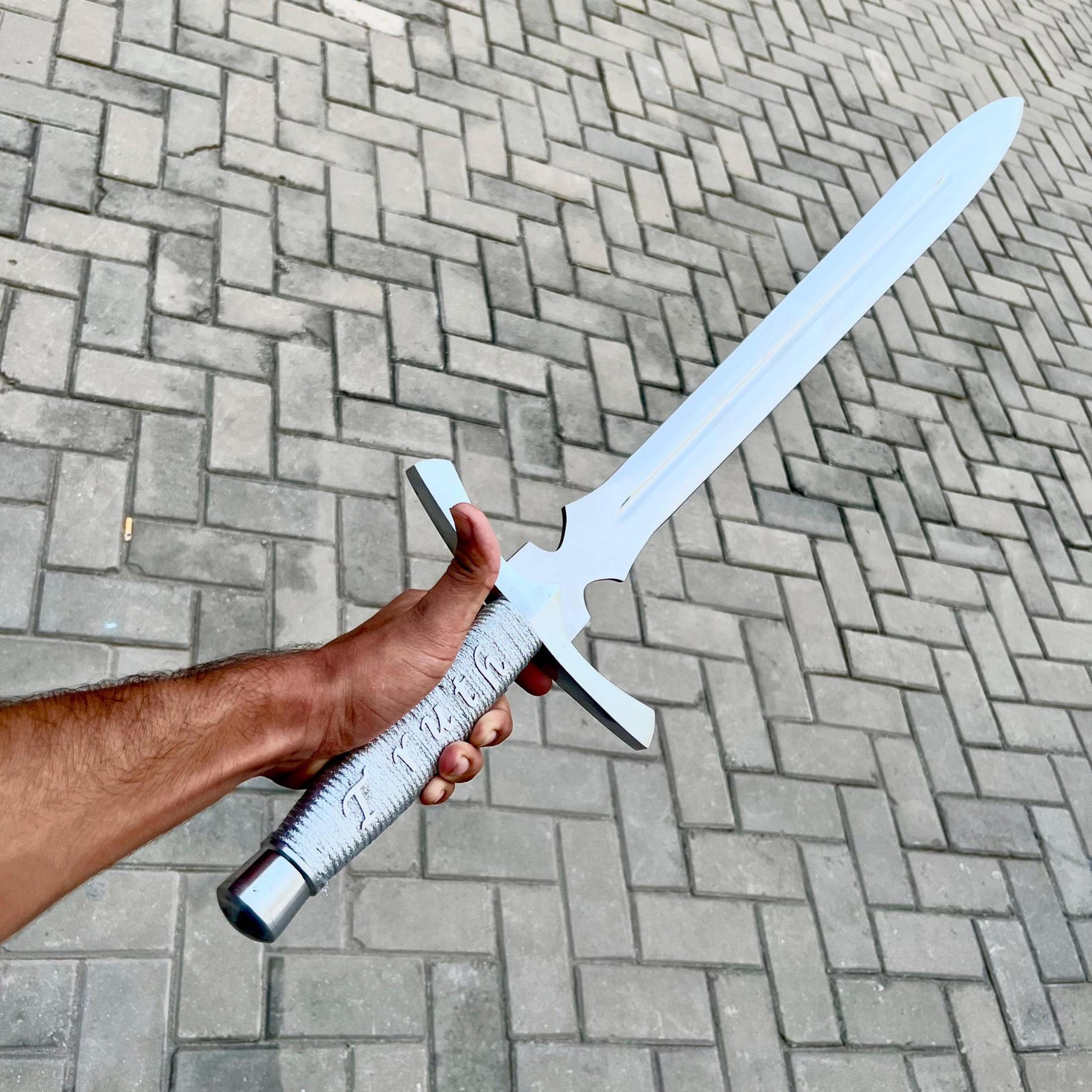 36in witcher white steel sword of geralt replica stainless steel fantasy blade for display & collectors
