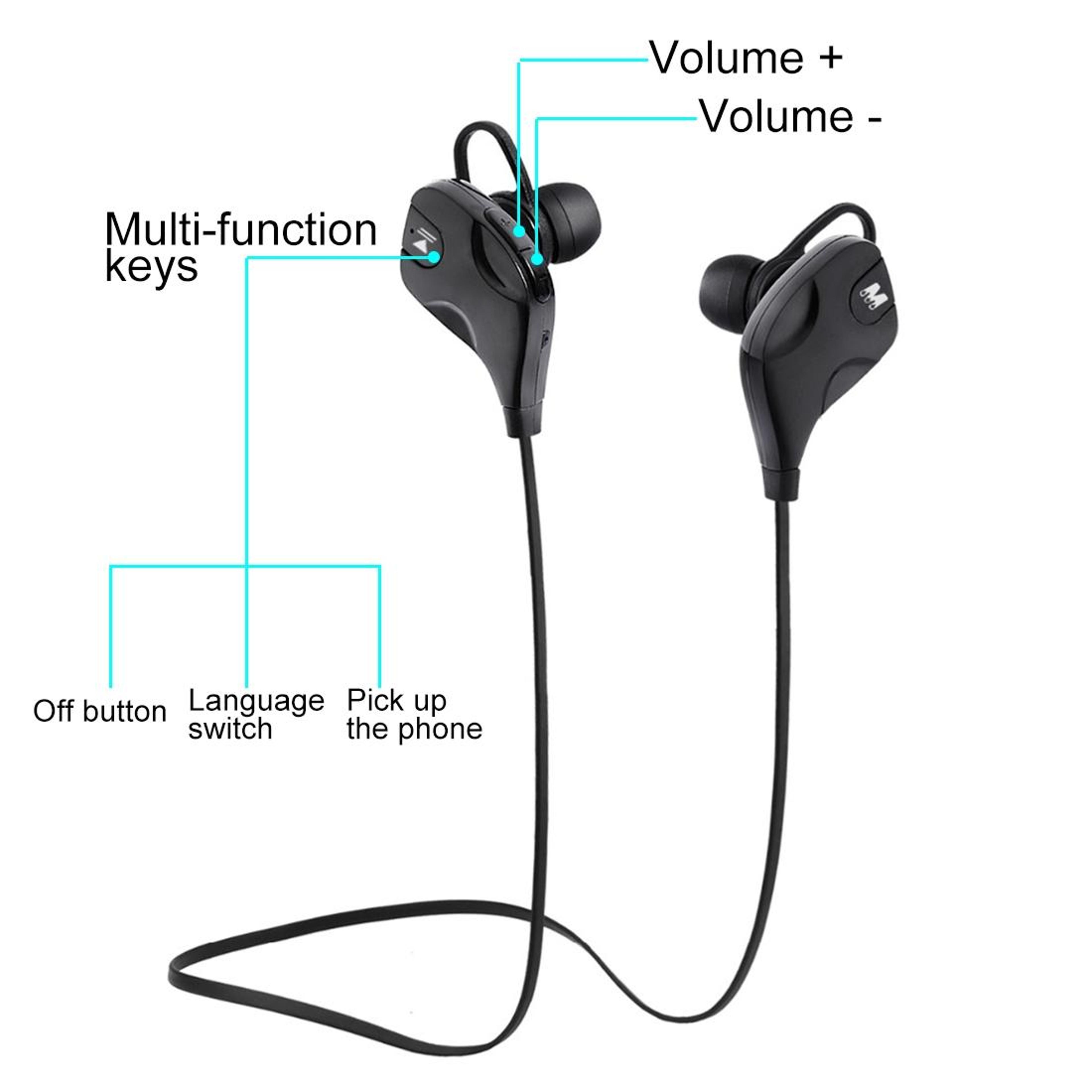 Wireless Bluetooth Stereo Earphones With Wire Control Mic Hands Free Call Ready 4