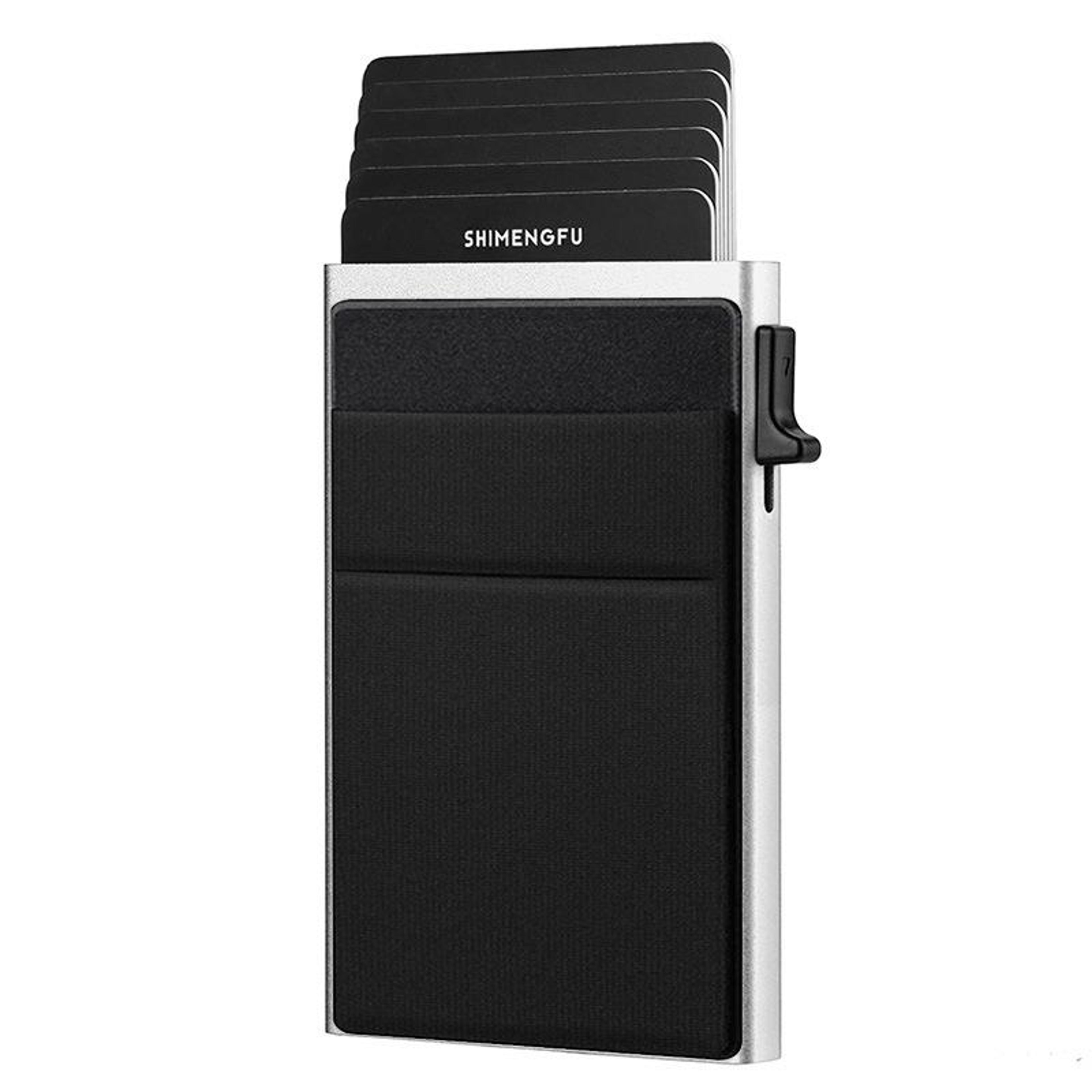 slim metal rfid blocking wallet with pop up card holder and money clip