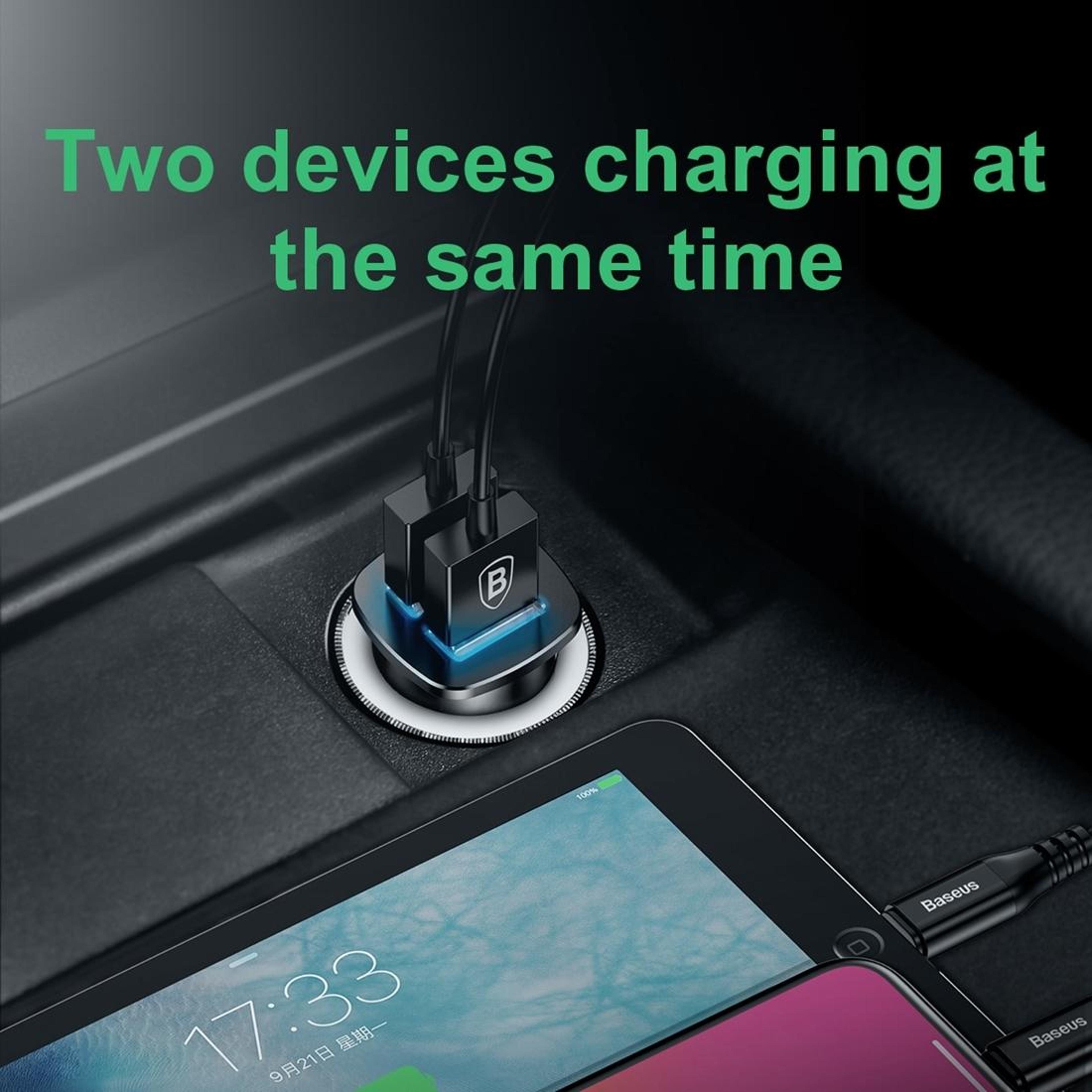Baseus Dual USB Fast Car Charger With QC30 Smart Charging 2