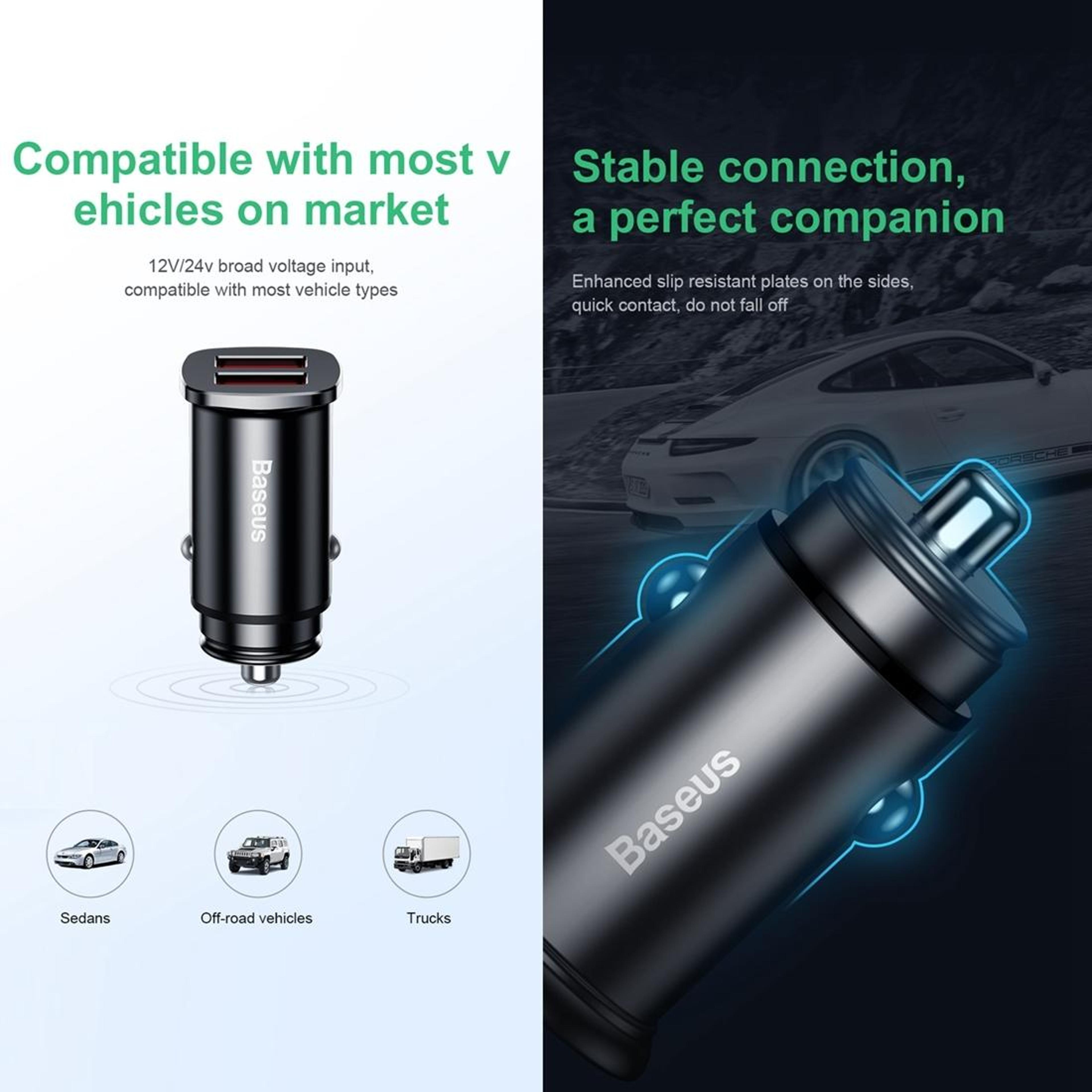 Baseus Dual USB Fast Car Charger With QC30 Smart Charging 10