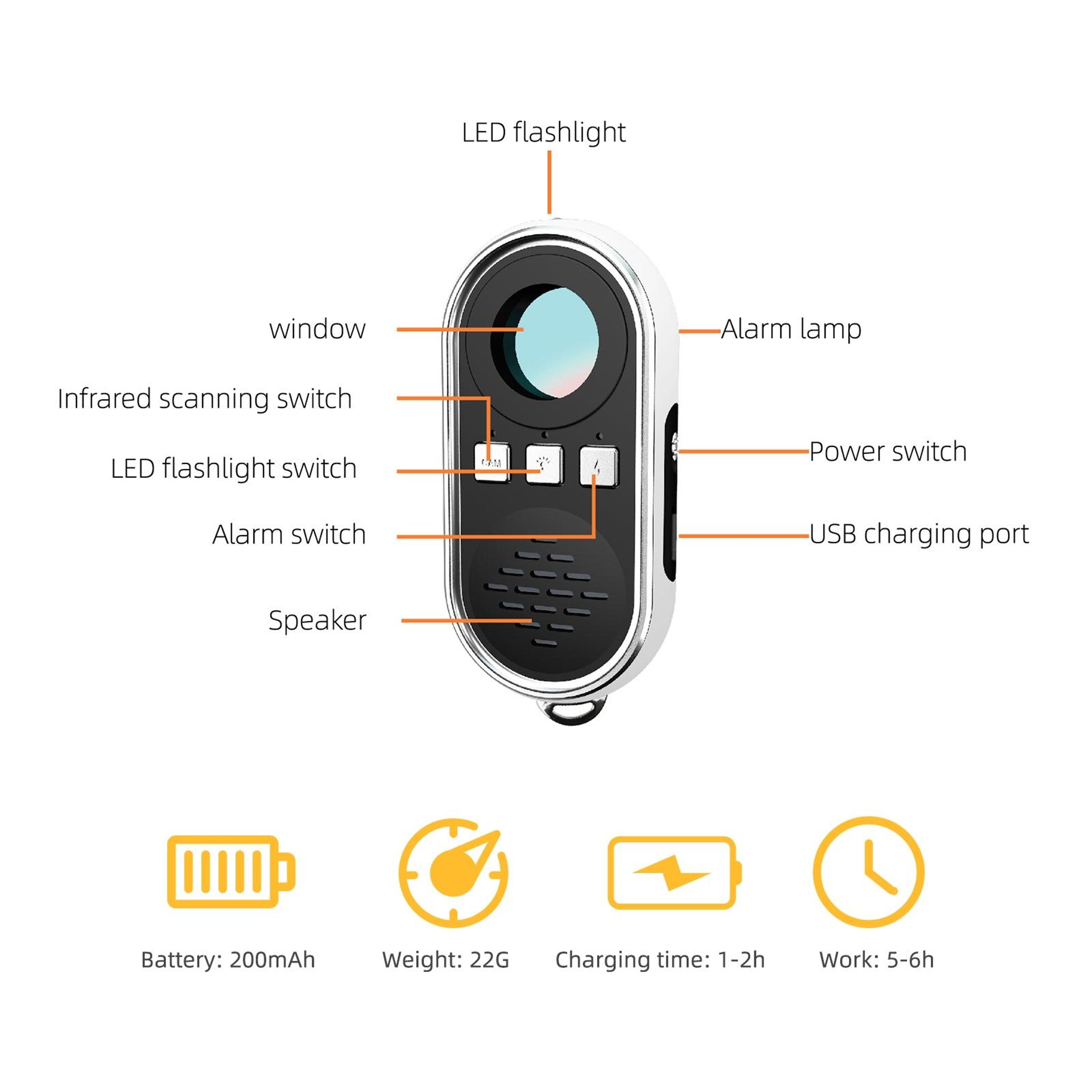 Hidden Camera Detector With LED Flashlight Portable Spy Camera Detector For Travel Privacy Protecti 6