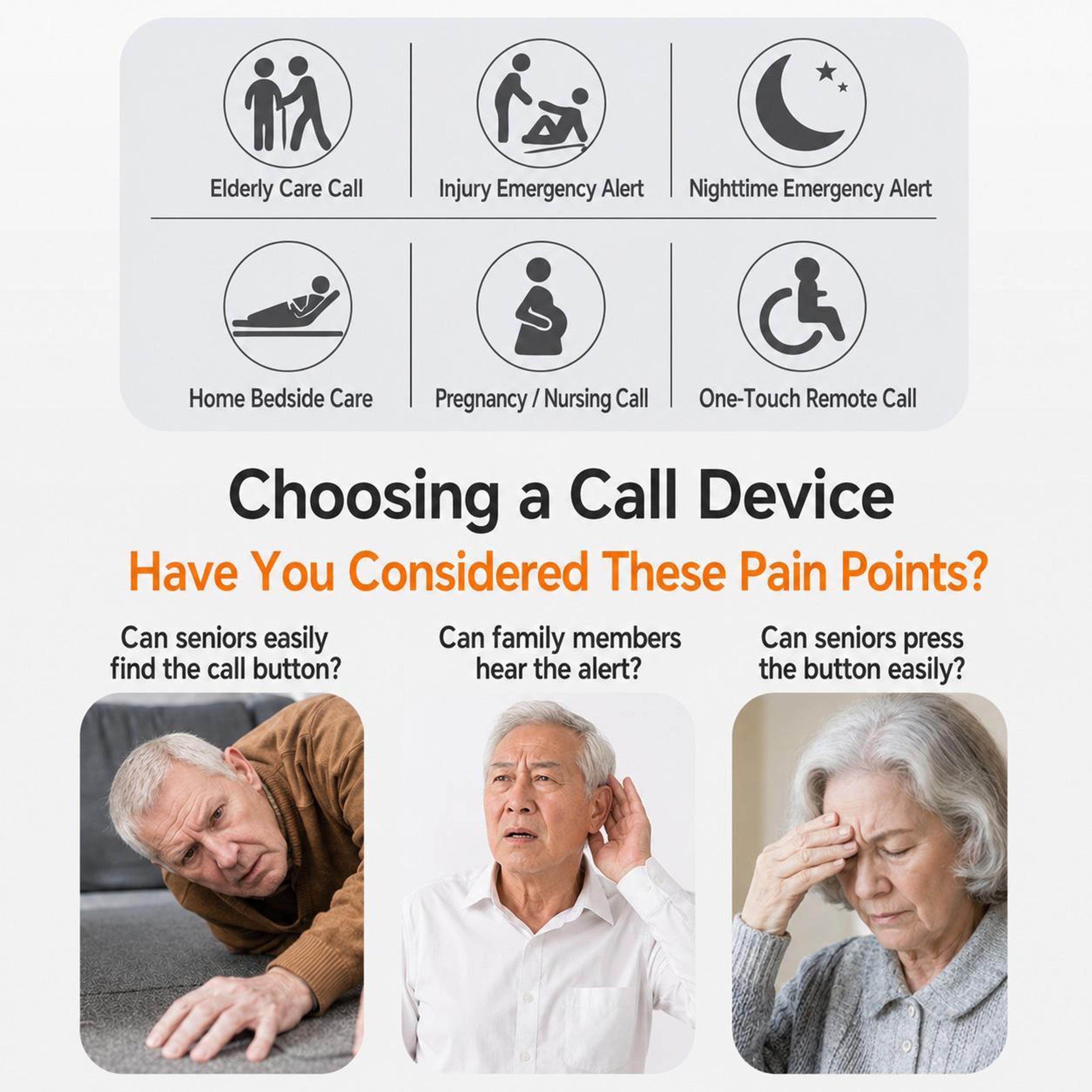 Wireless Caregiver Call Button Waterproof Wireless Doorbell Kit With Adjustable Volume 2