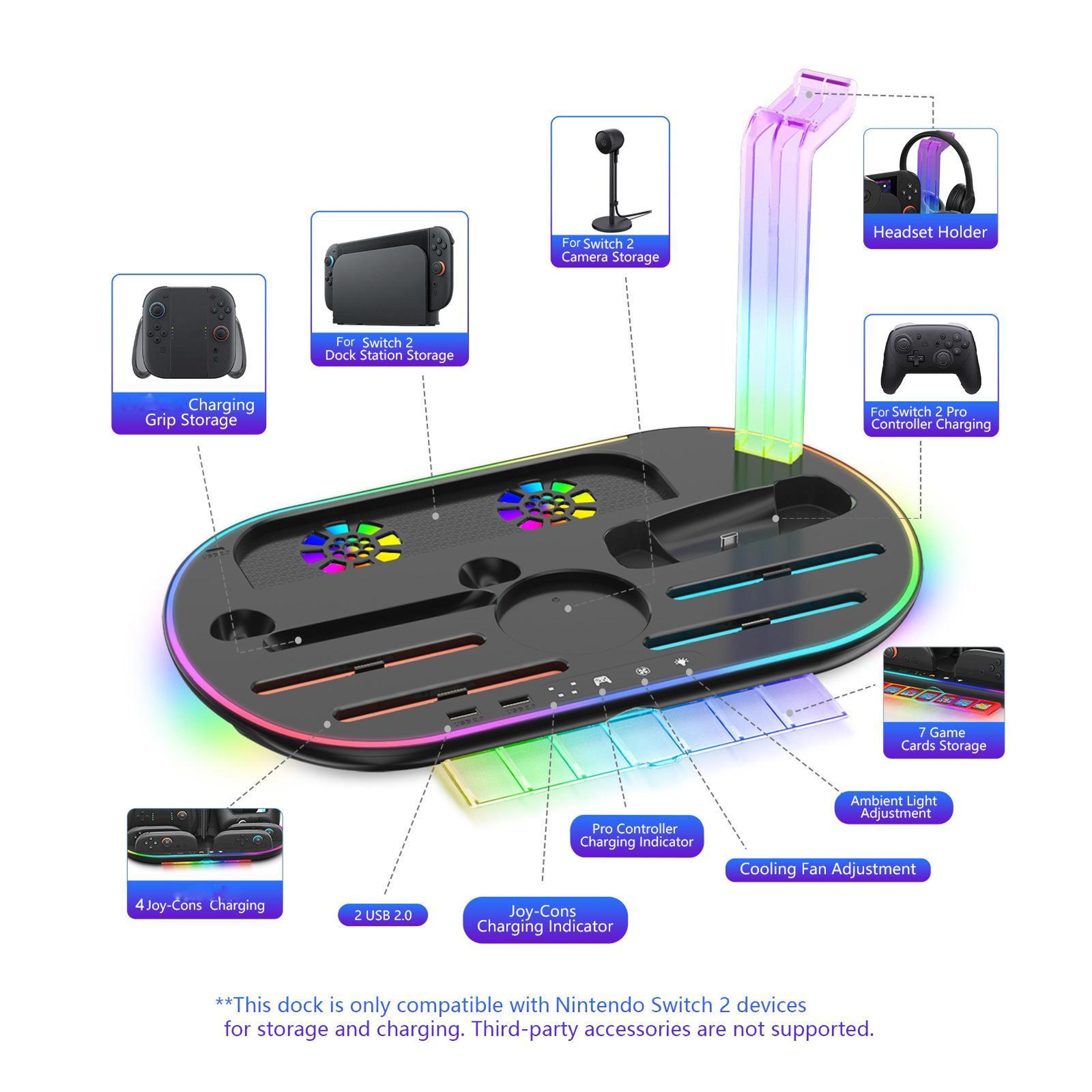 Nintendo Switch 2 Charging Dock With Cooling Fan Controller Charger And Storage Station 5