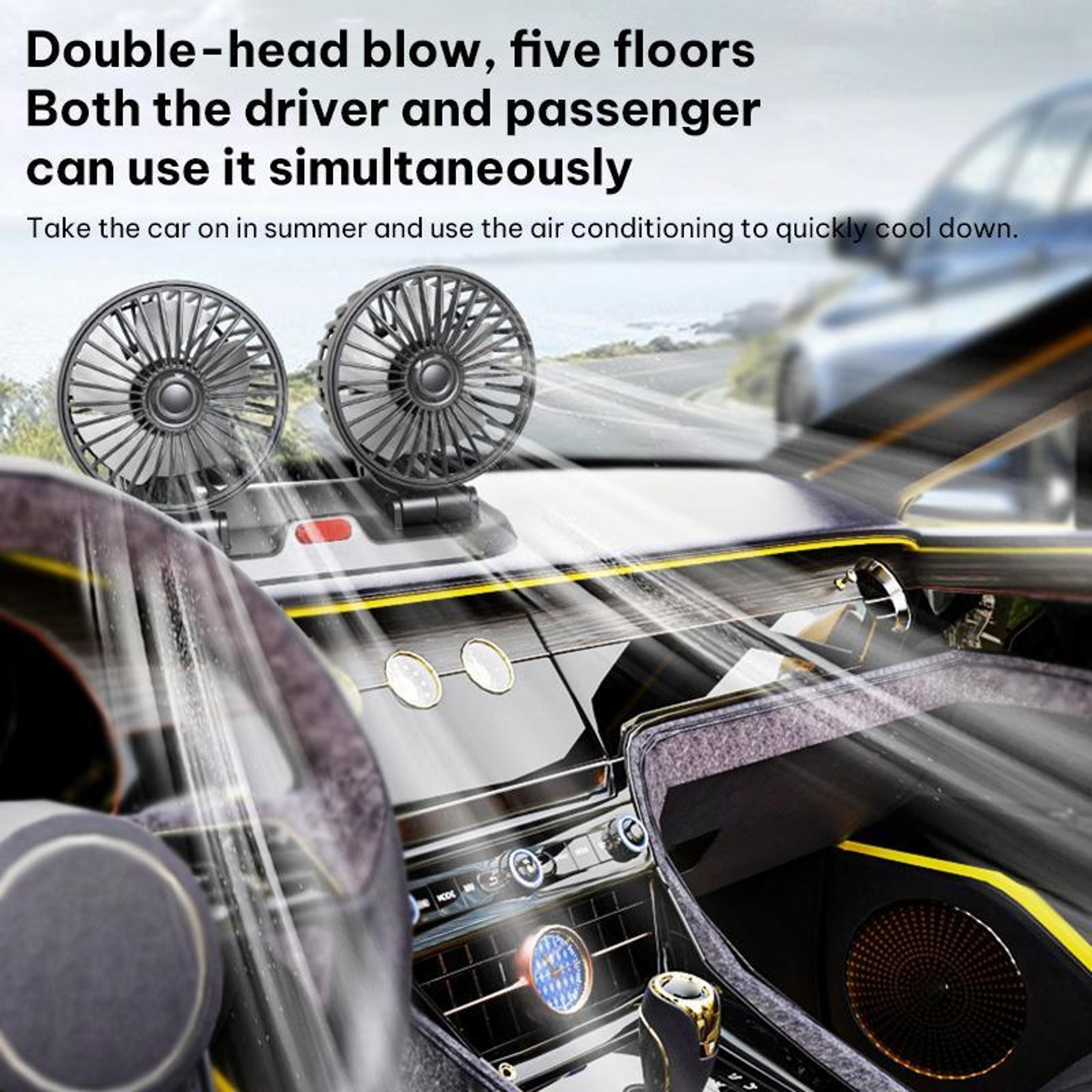 Car Cooling Fan 12V Dual Head Car Fan With Foldable Adjustable Dashboard Design 5