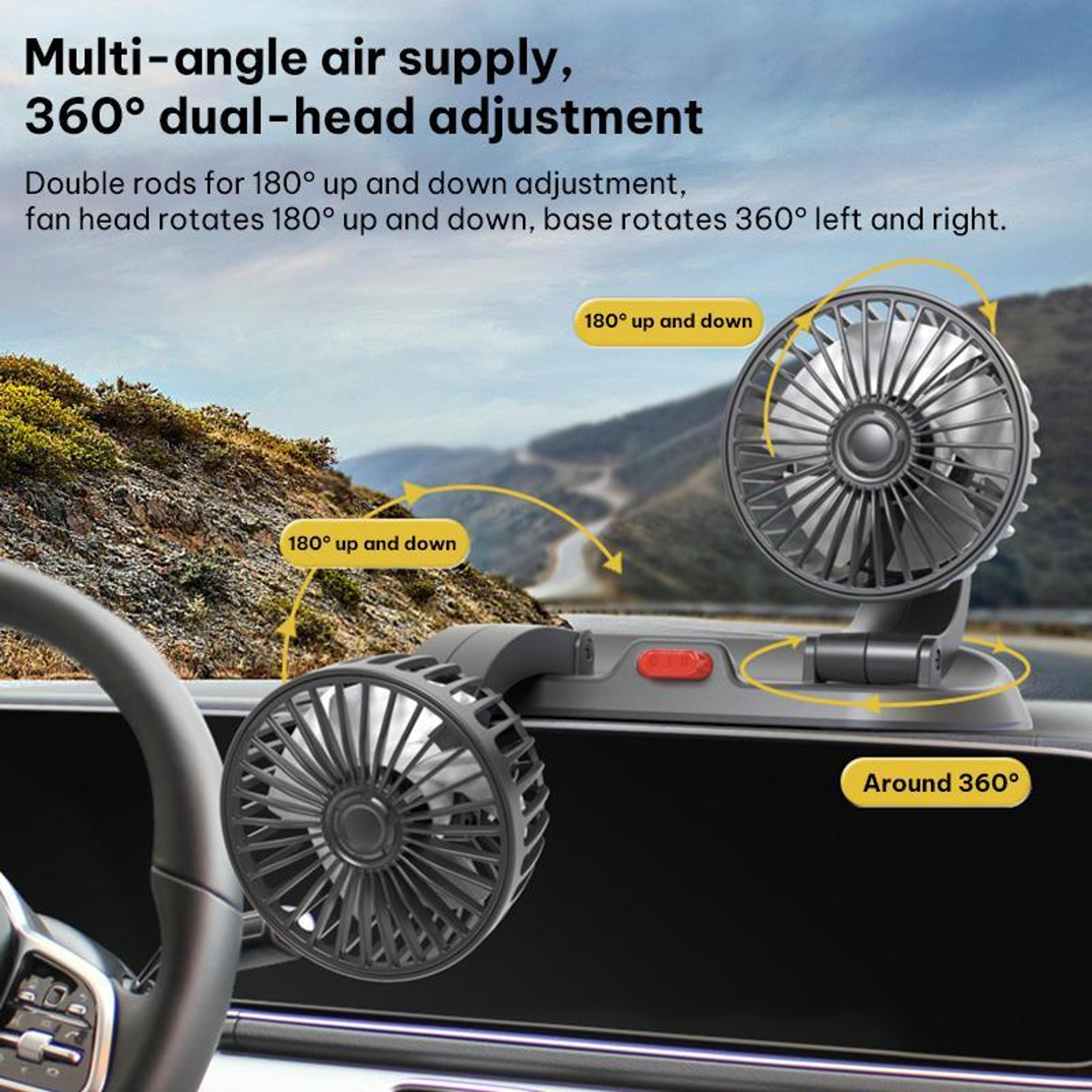 Car Cooling Fan 12V Dual Head Car Fan With Foldable Adjustable Dashboard Design 6